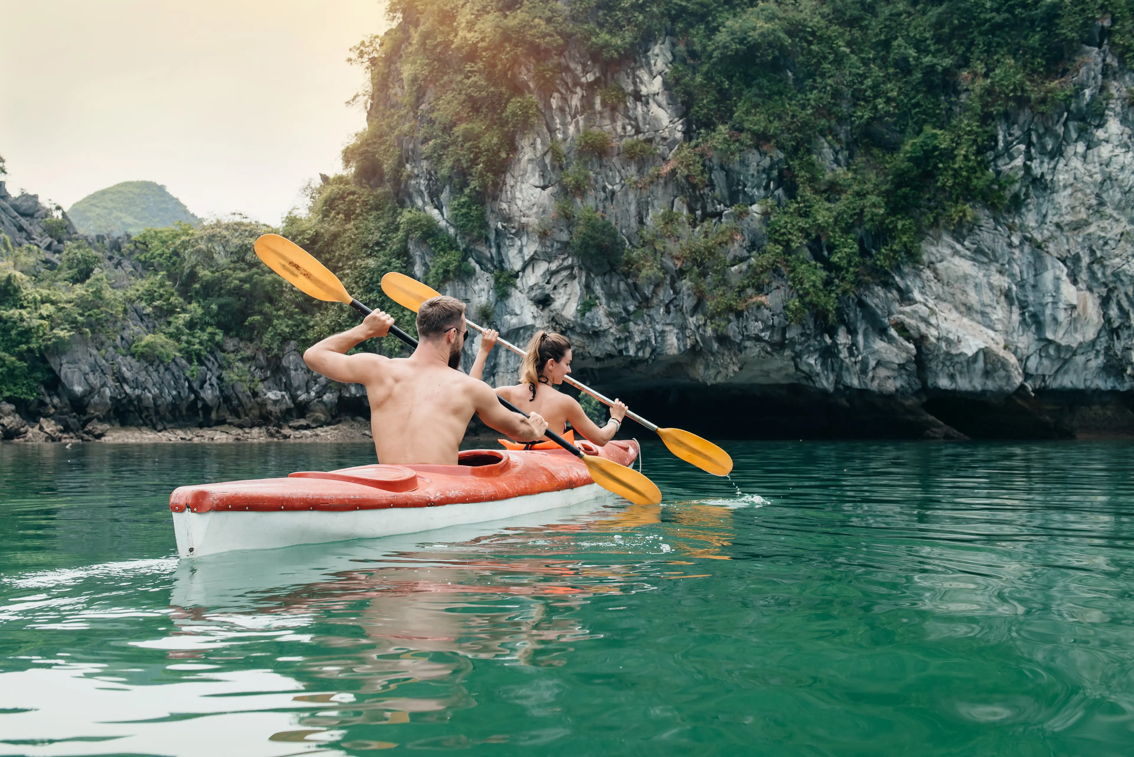 Kayaking around Ha Long Bay