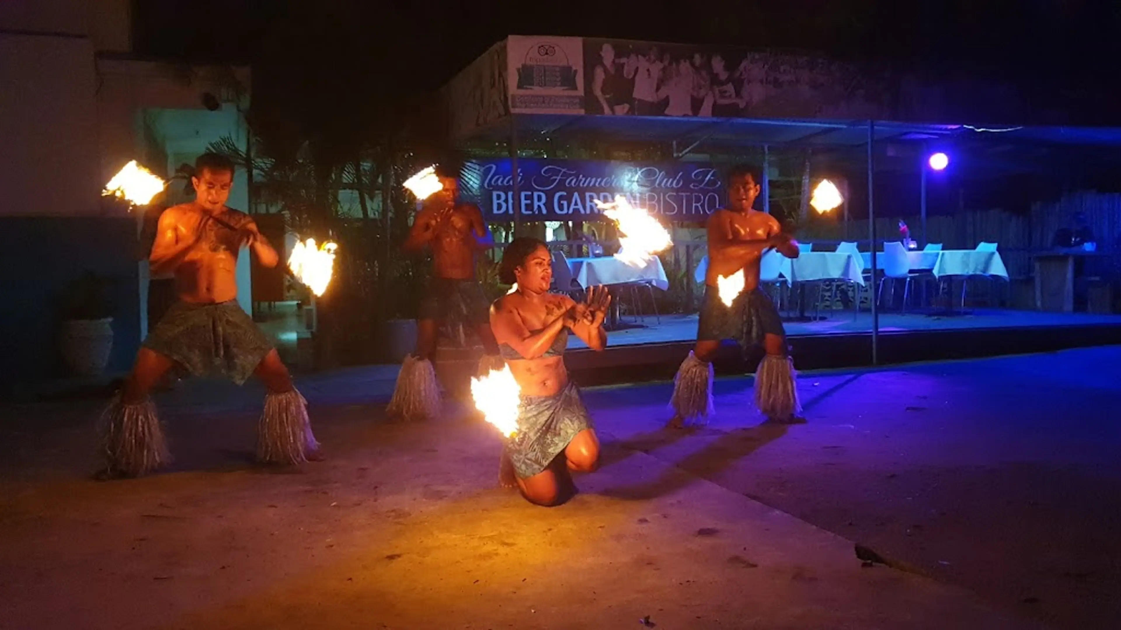 Fijian fire dancing performance