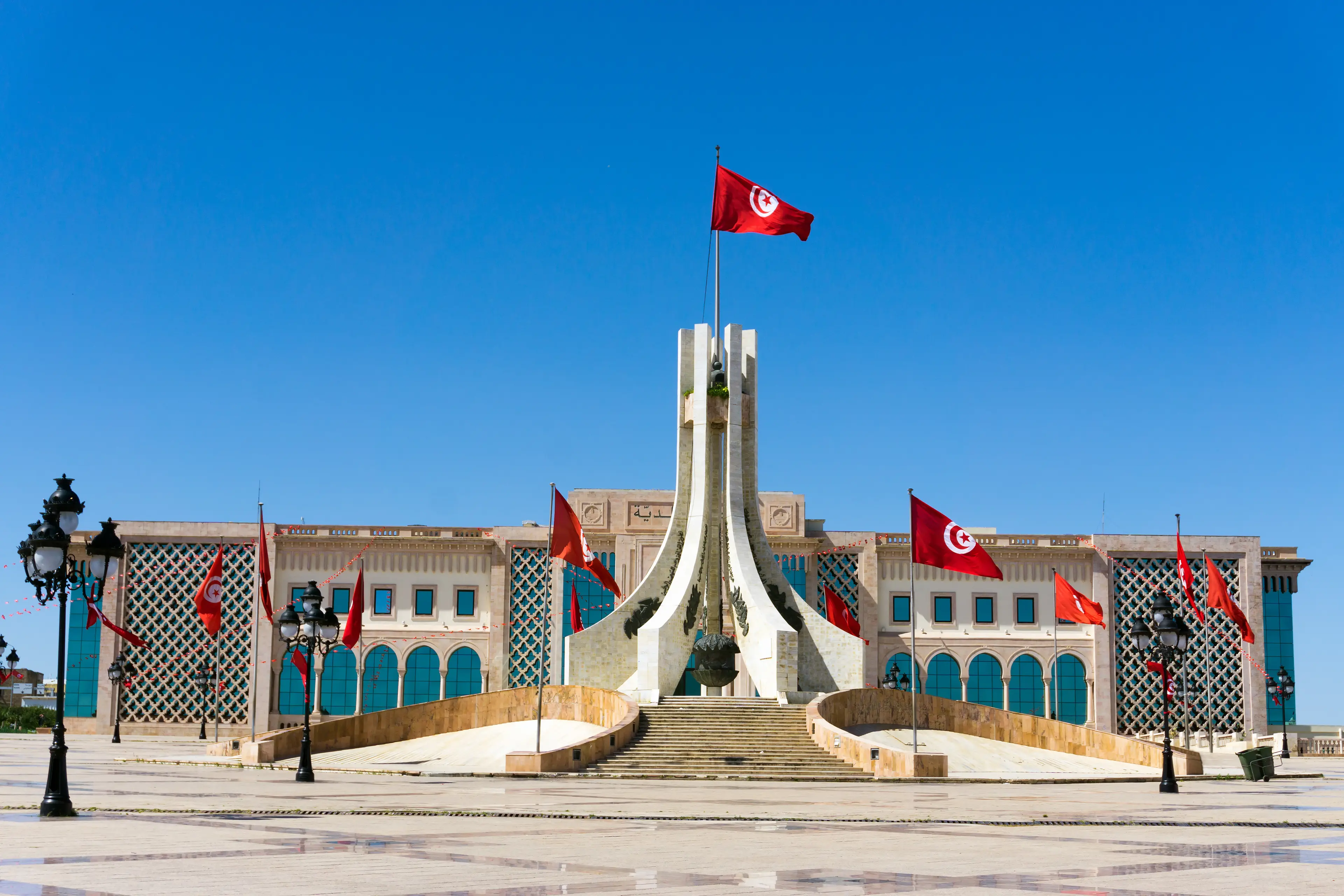 City hall and the monument of the Kasbah square