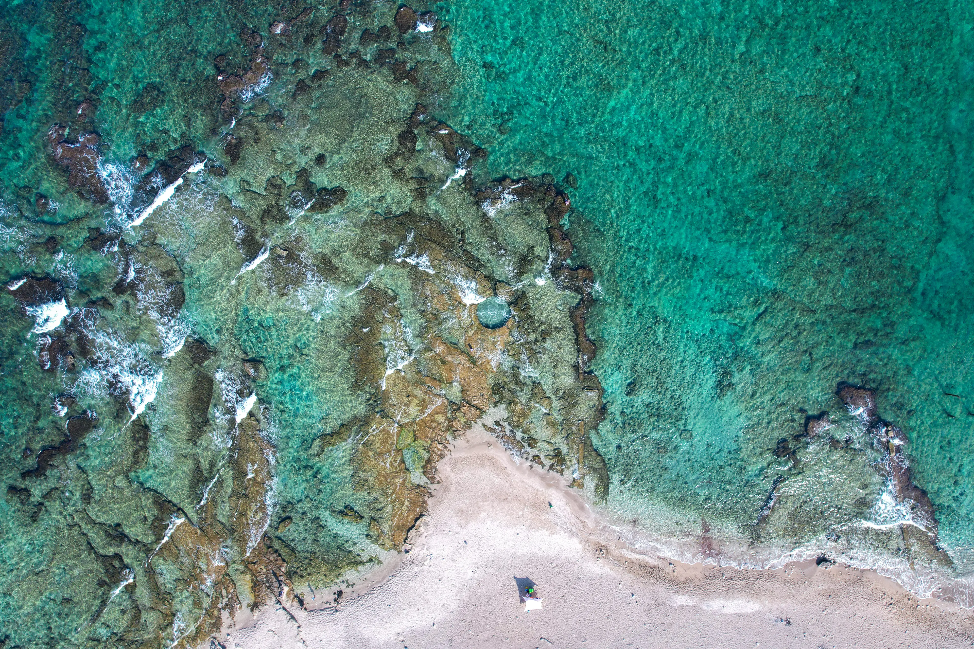 Aerial view of the rocky shoreline Aerial view of the rocky shoreline