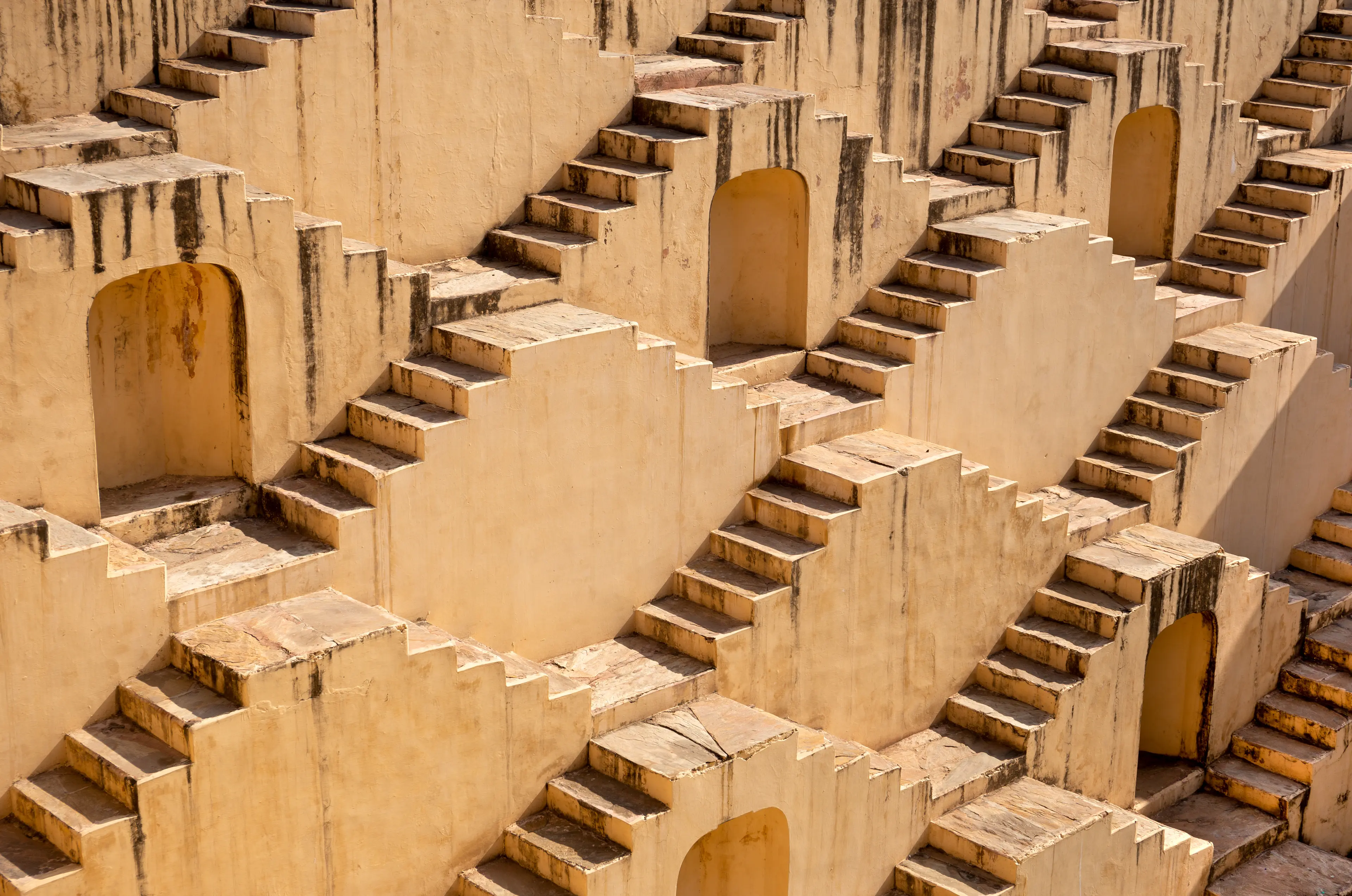 Architecture of stairs at Abhaneri baori stepwell Architecture of stairs at Abhaneri baori stepwell