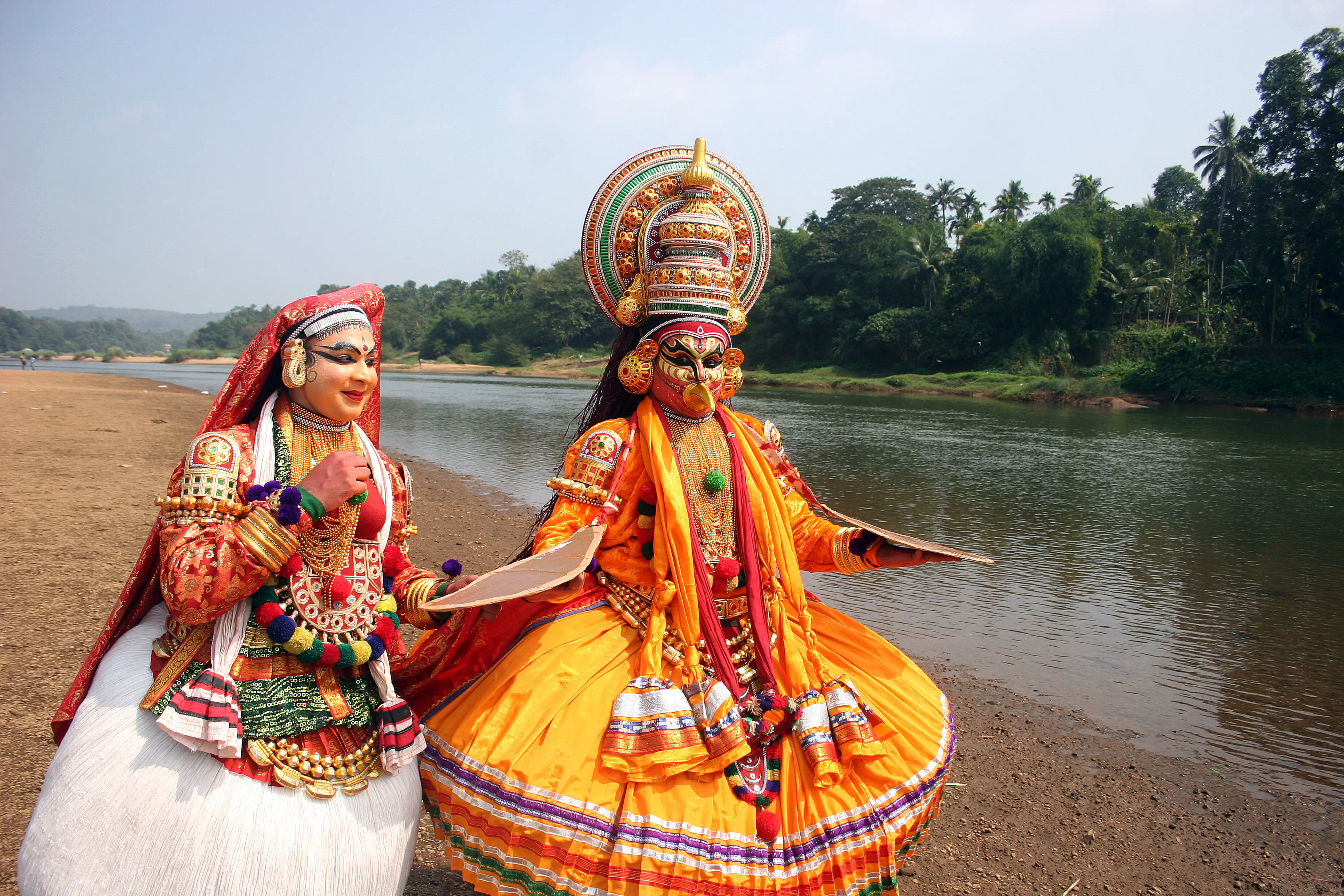 Kadhakali, a rare perfoming folk dance of Kerala state ,on the banks of Pampa river Kadhakali, a rare perfoming folk dance of Kerala state ,on the banks of Pampa river