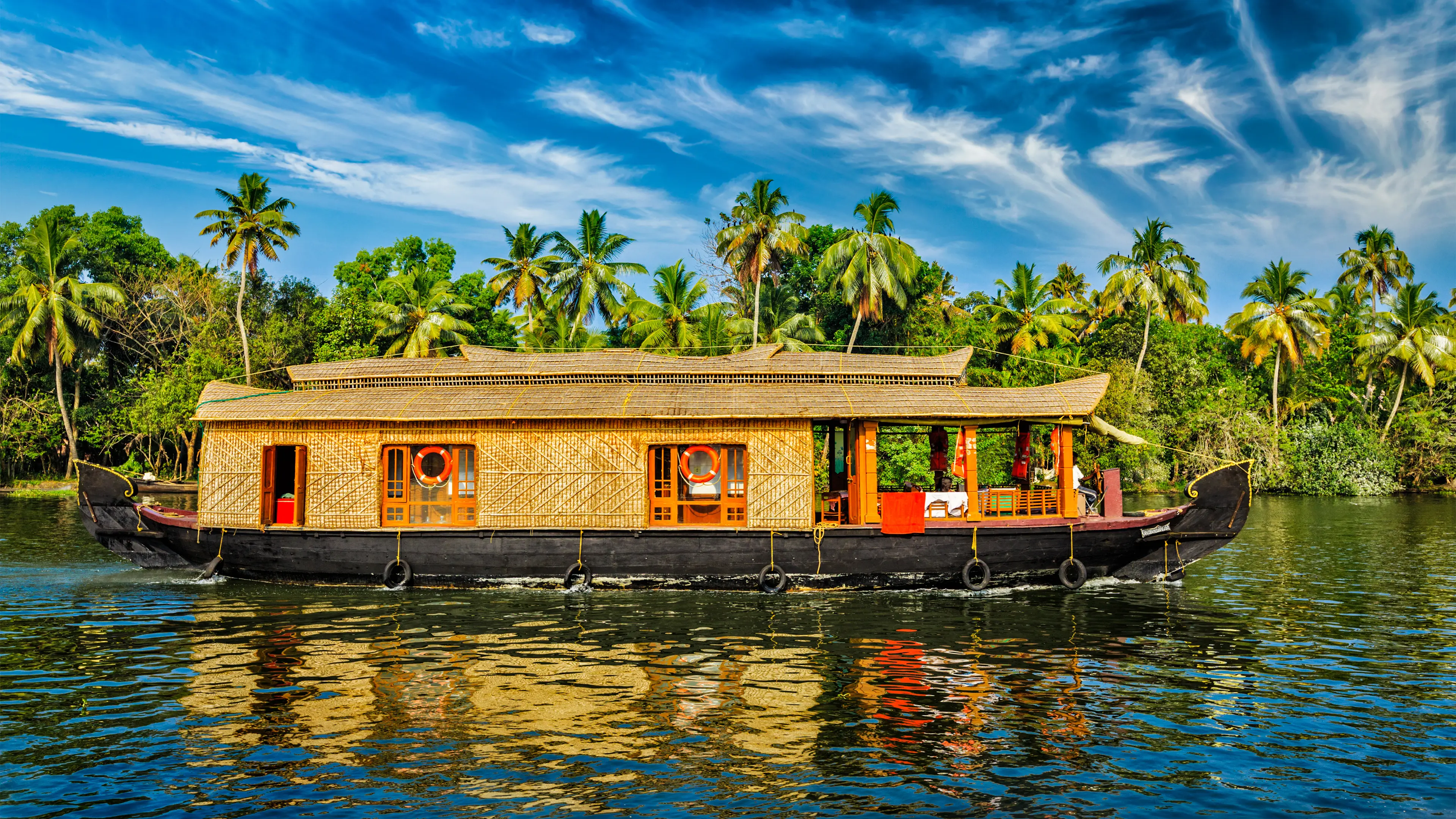 Houseboat on backwaters Houseboat on backwaters