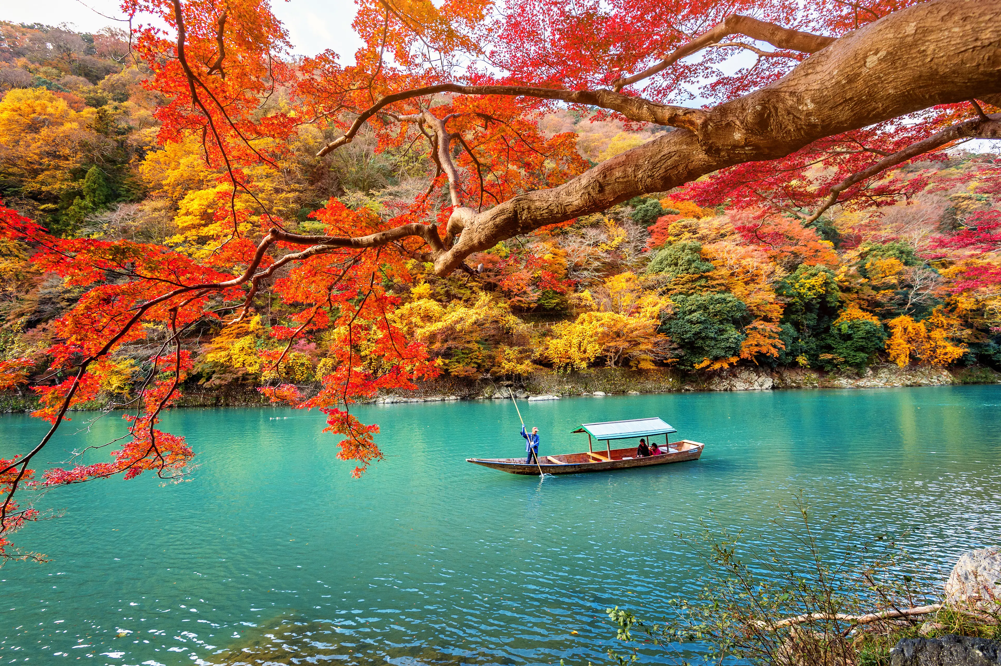 Arashiyama in autumn season along the river