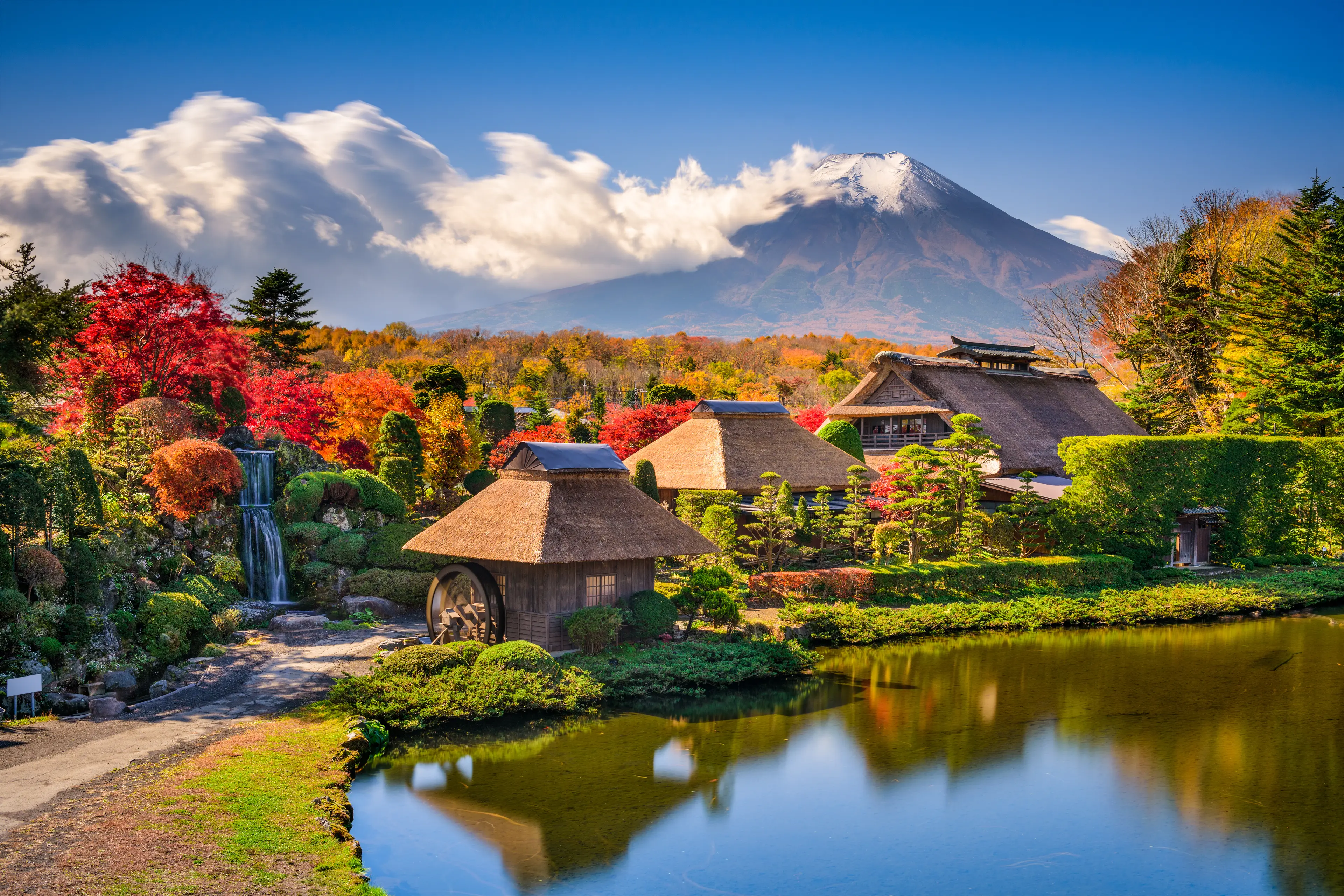 Traditional japanese village at mountain foot