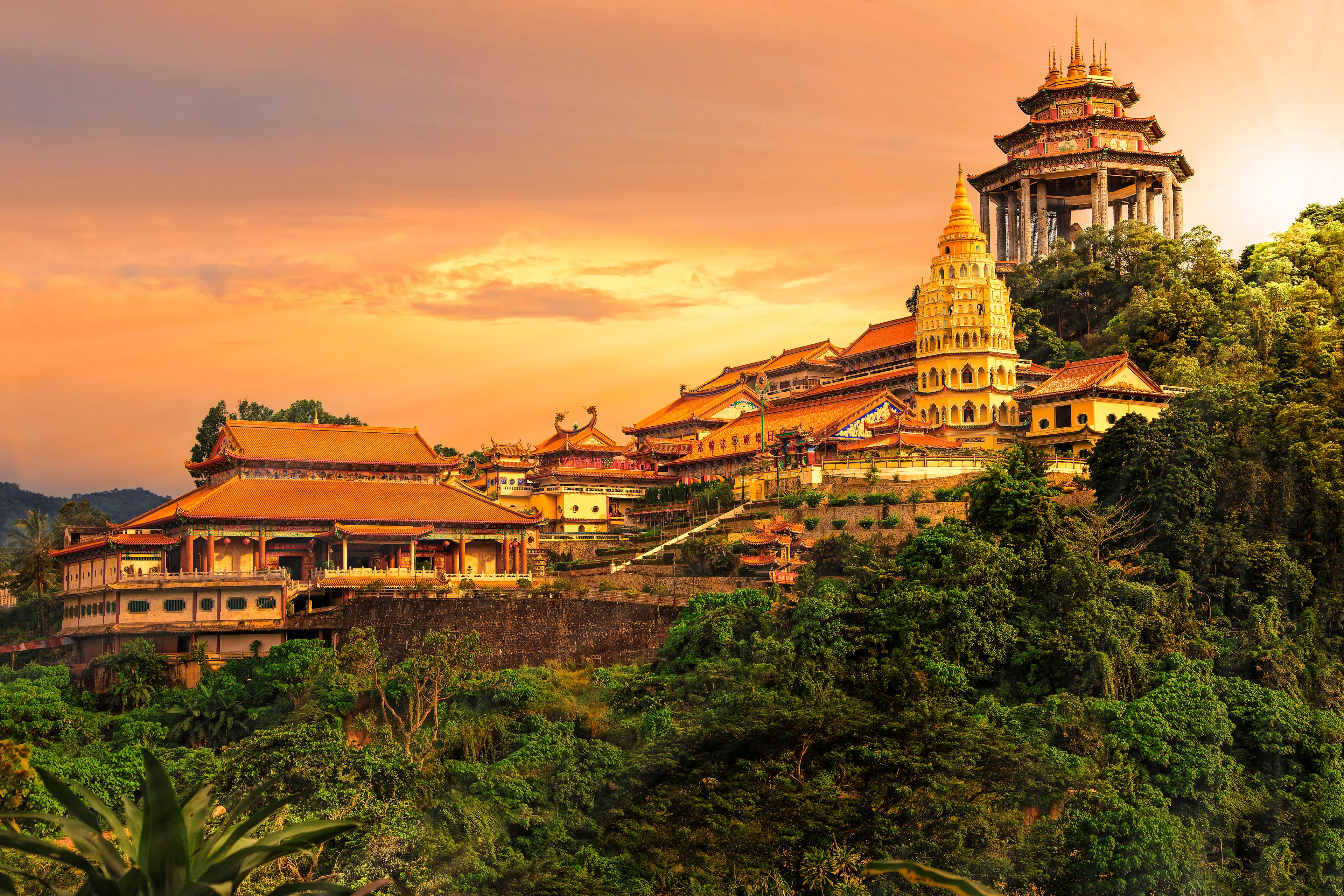 Kek Lok Si buddhist temple at sunset