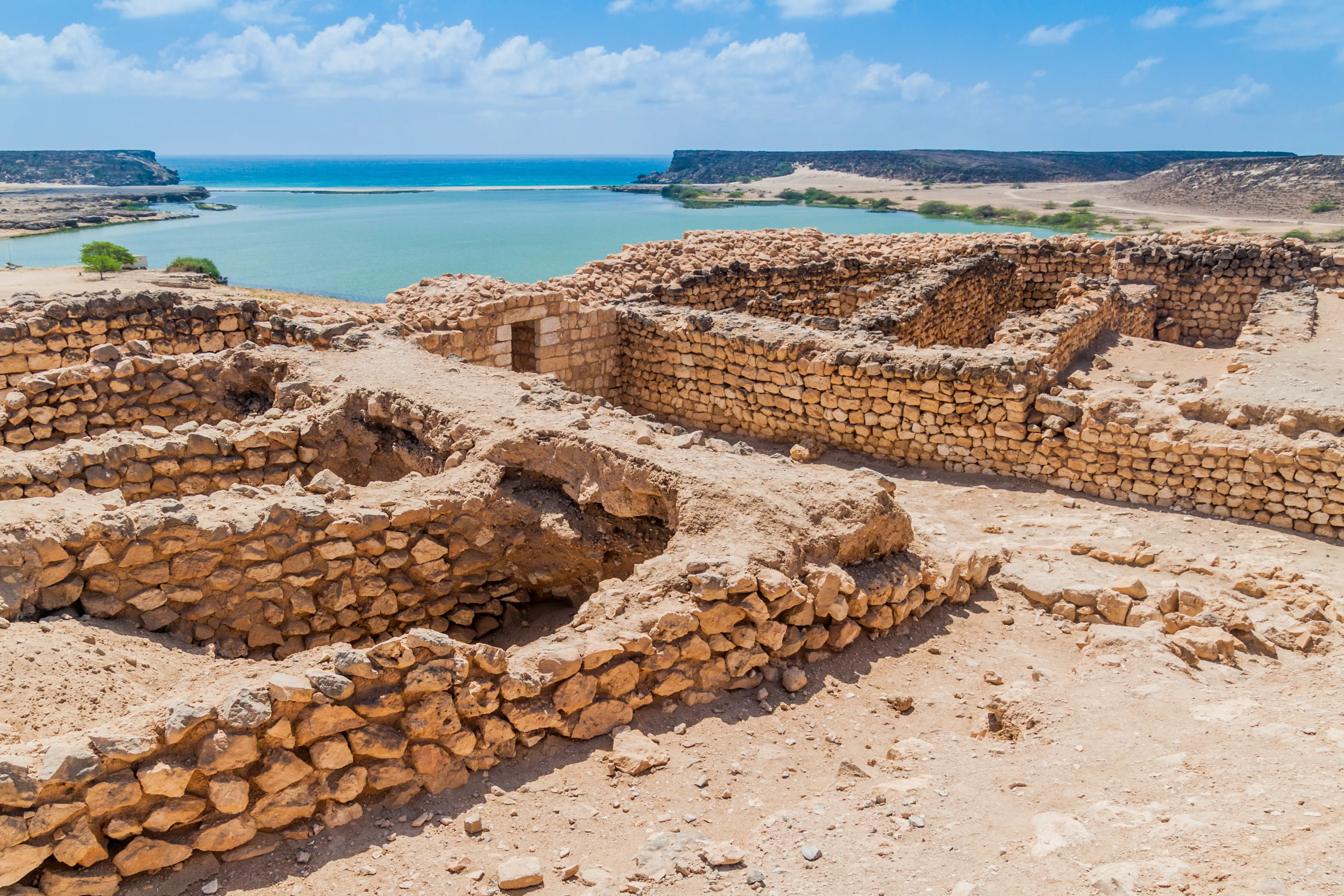 Sumhuram Archaeological Park with ruins of ancient town Khor Rori near Salalah