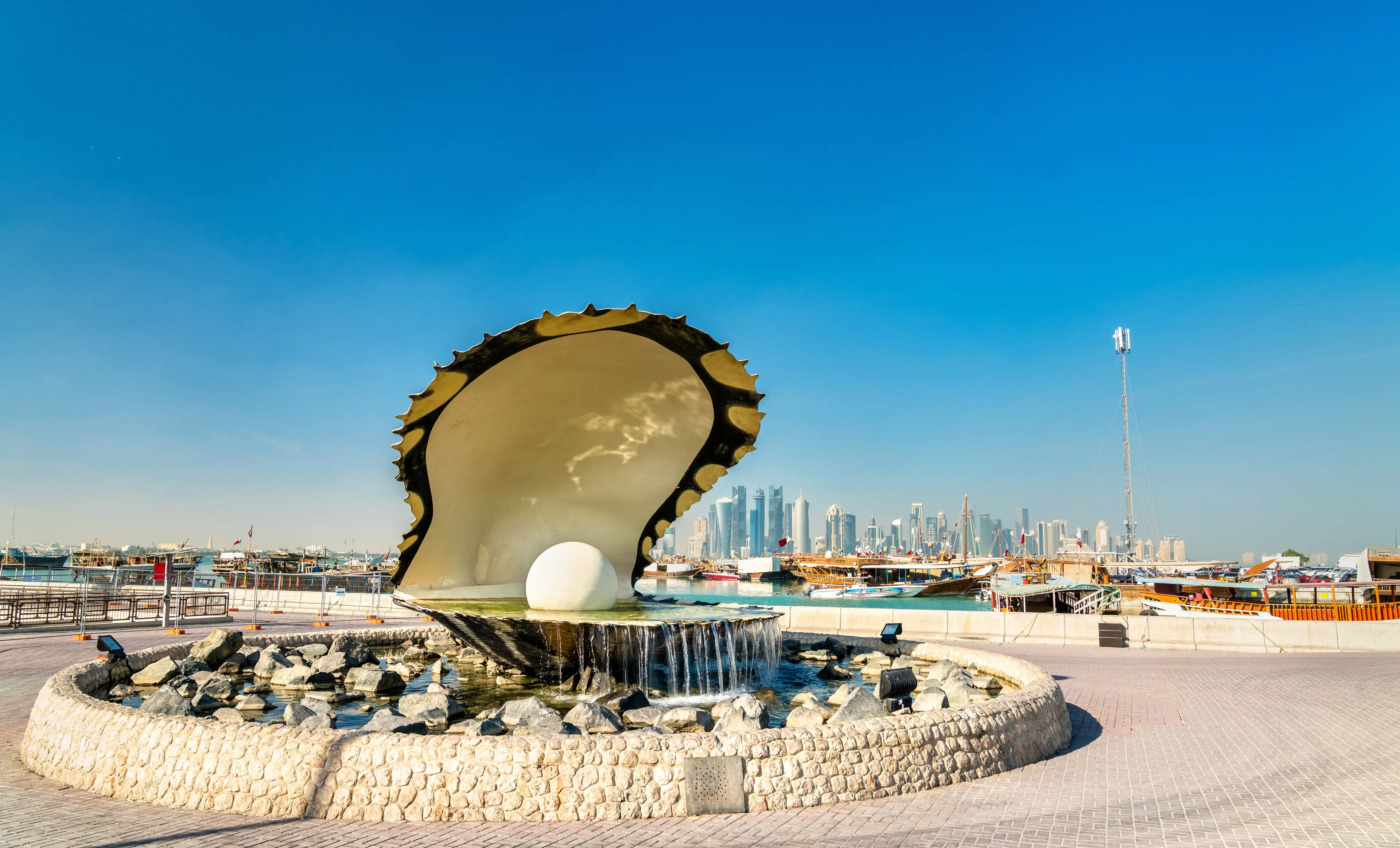 Oyster and Pearl Fountain on Corniche Seaside Promenade