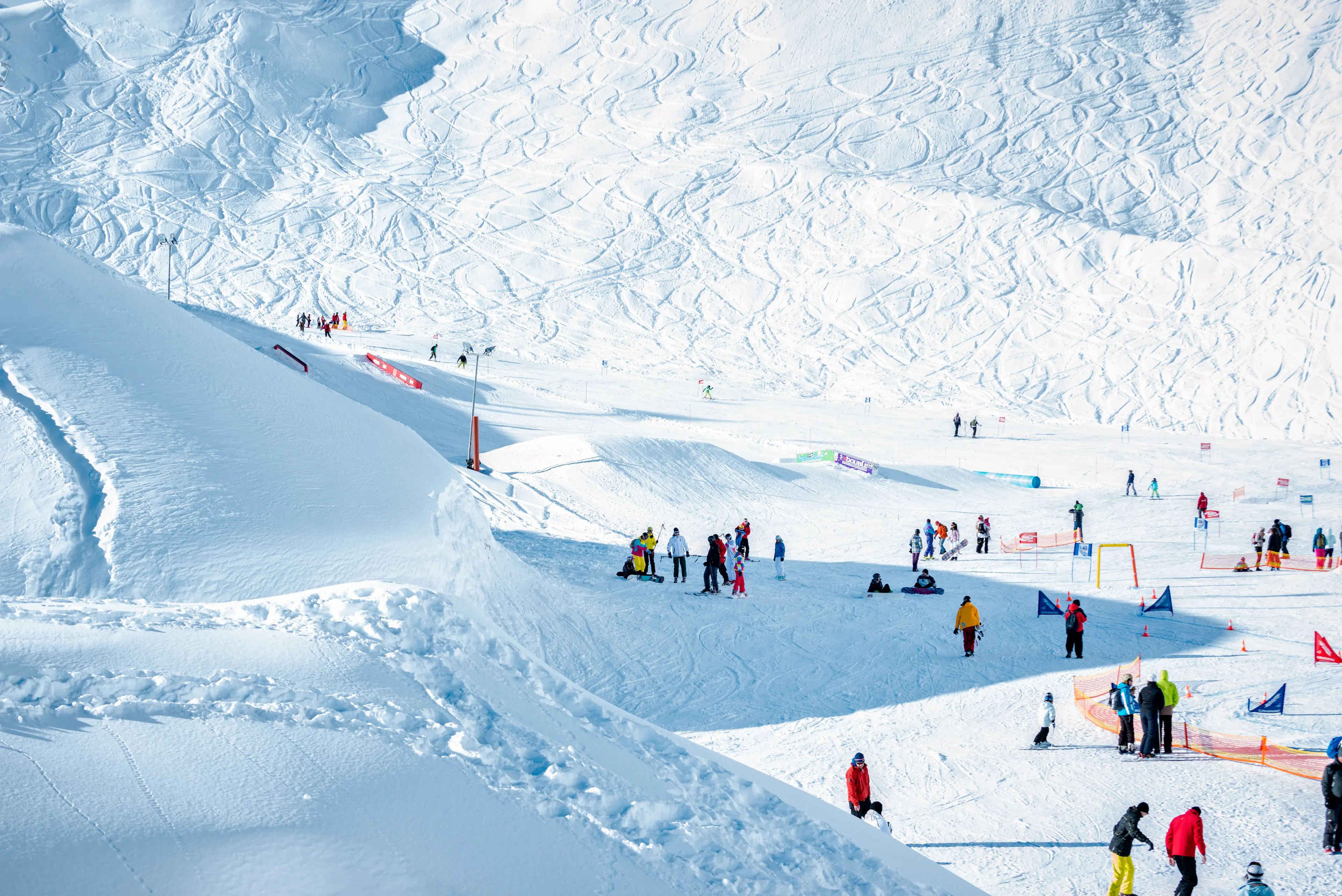 People enjoying an alpine ski resort