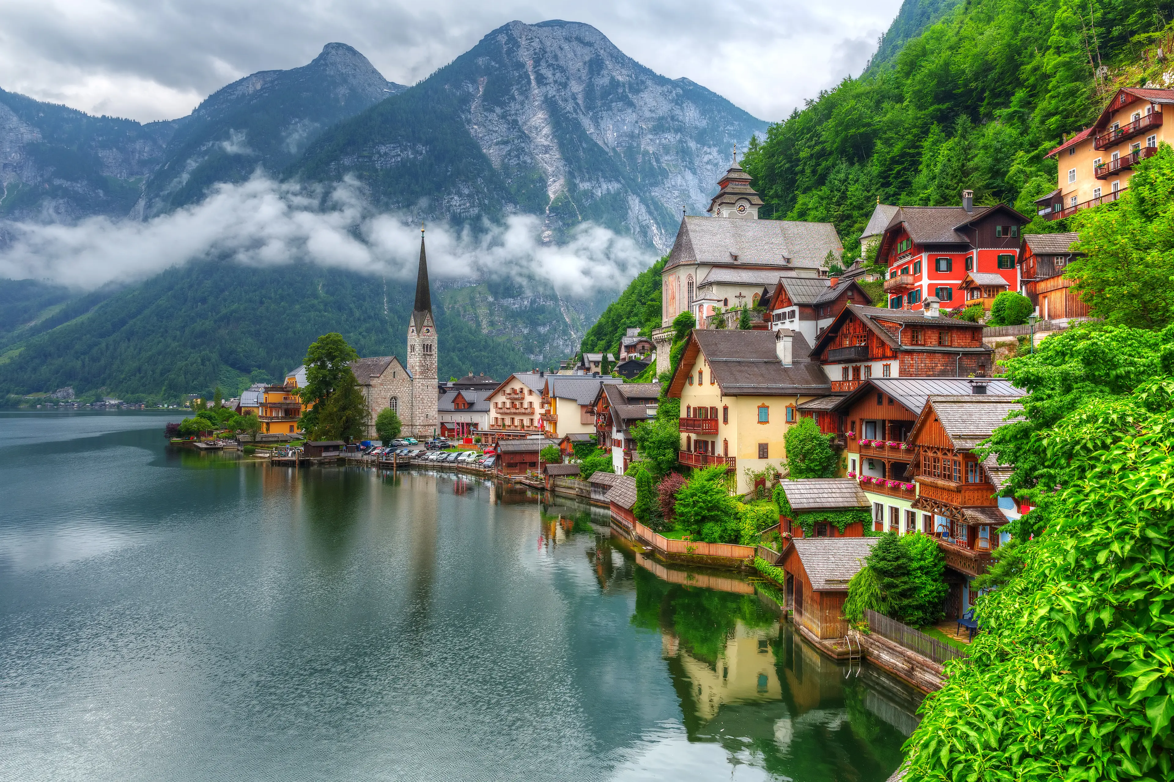 Hallstatt village in Alps Hallstatt village in Alps