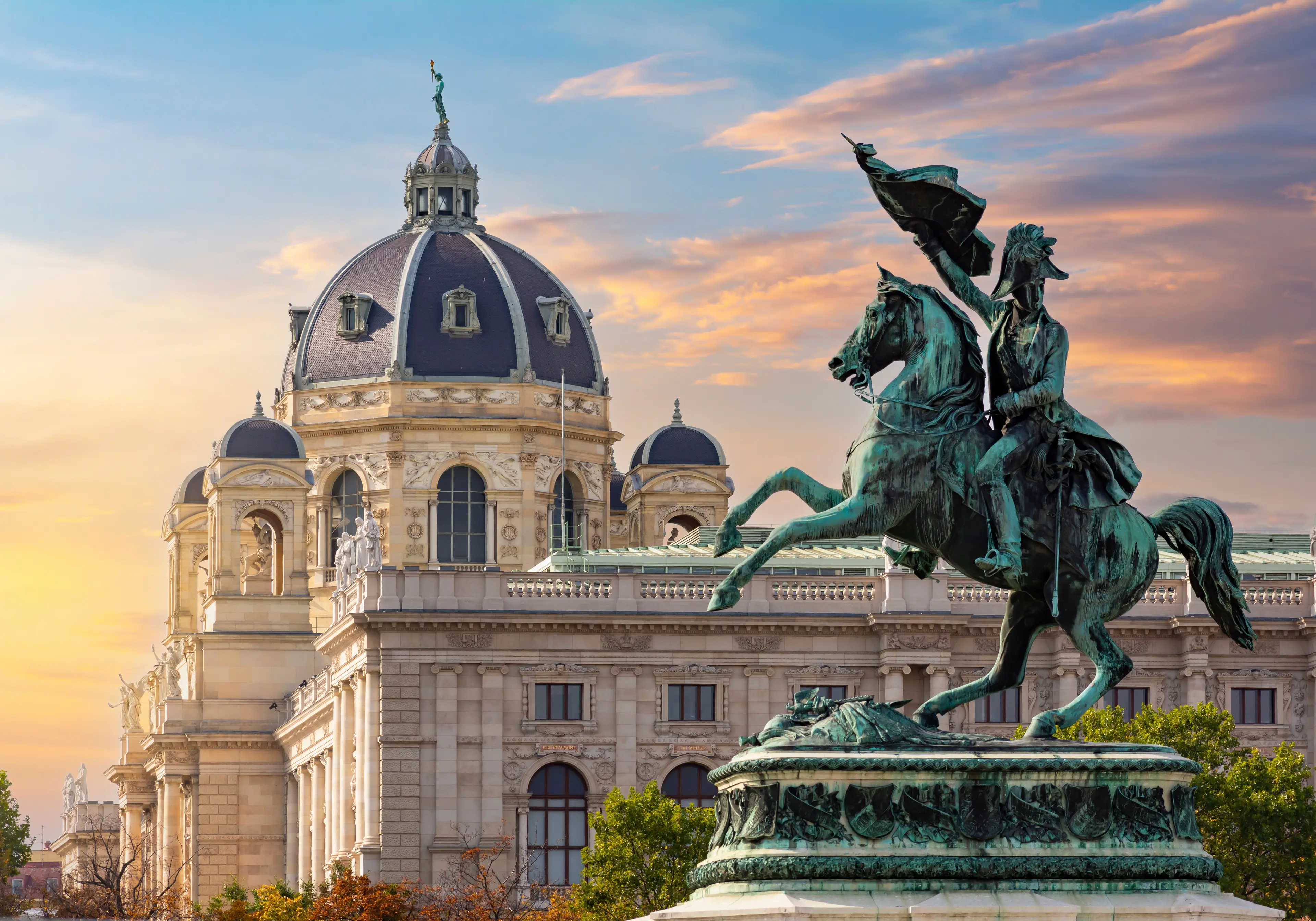 Statue of Archduke Charles on Heldenplatz square and Museum of Natural History Statue of Archduke Charles on Heldenplatz square and Museum of Natural History
