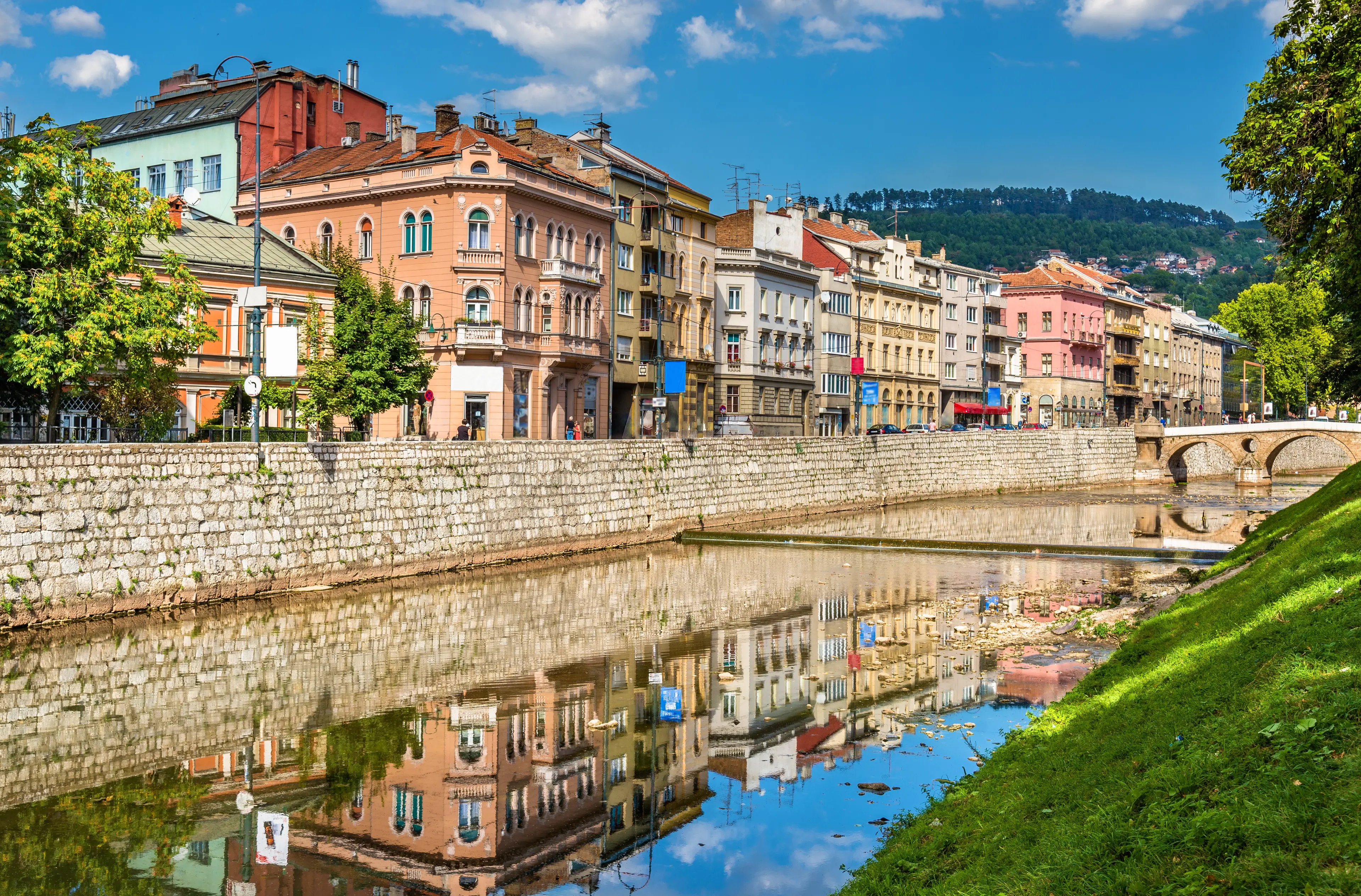 Buildings in Sarajevo over the river Miljacka