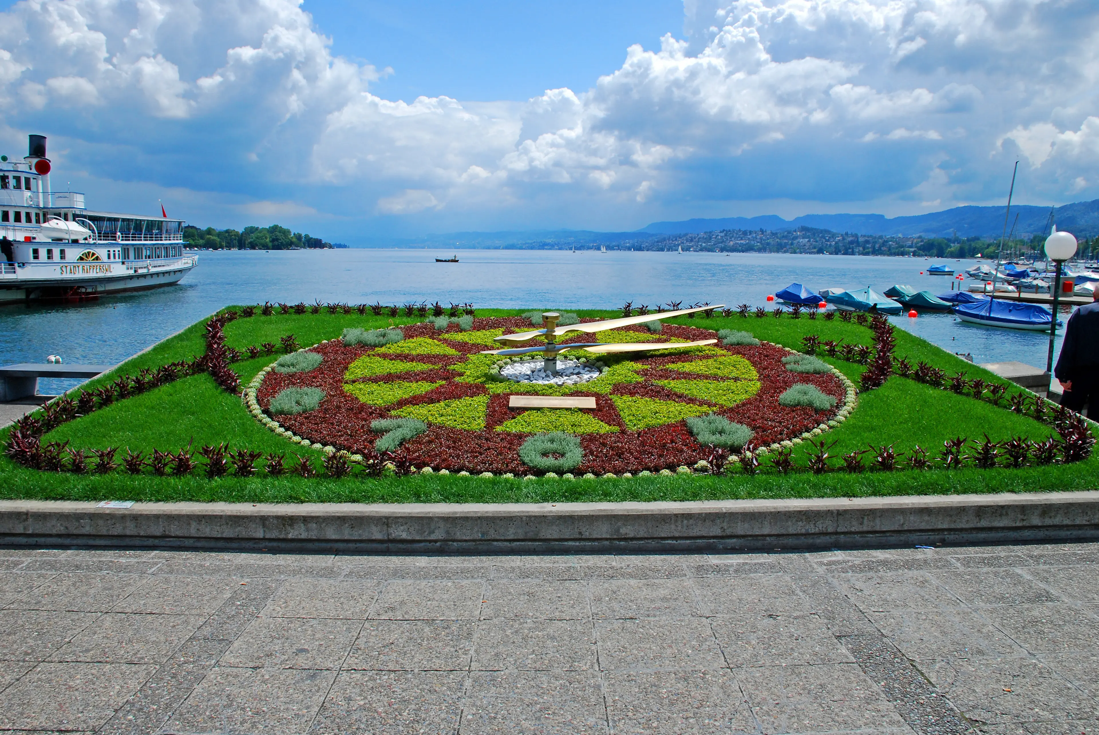 Beautiful clock of the Zurich lake port