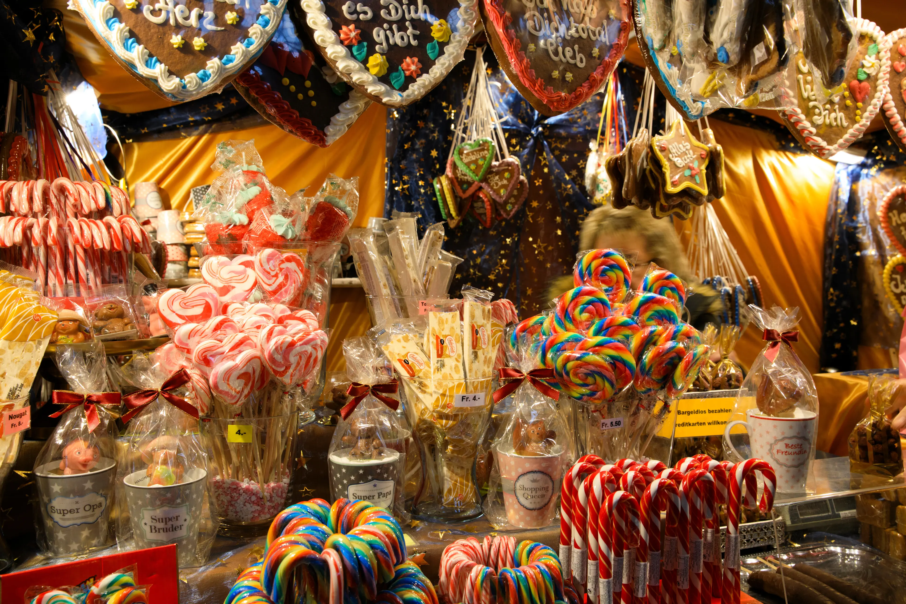 Christmas market decorations at Zurich train station