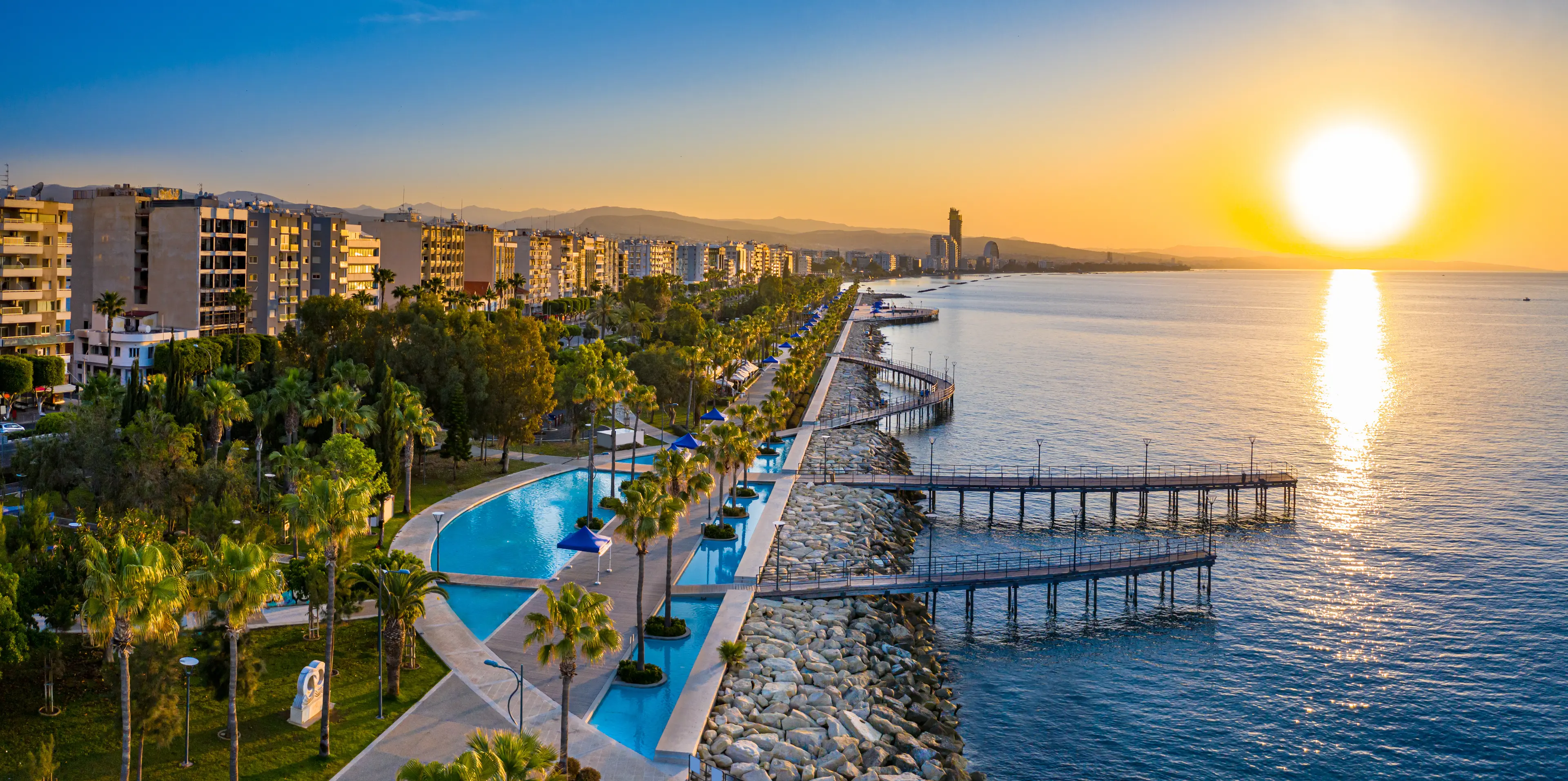 Limassol boardwalk (Molos) at sunset