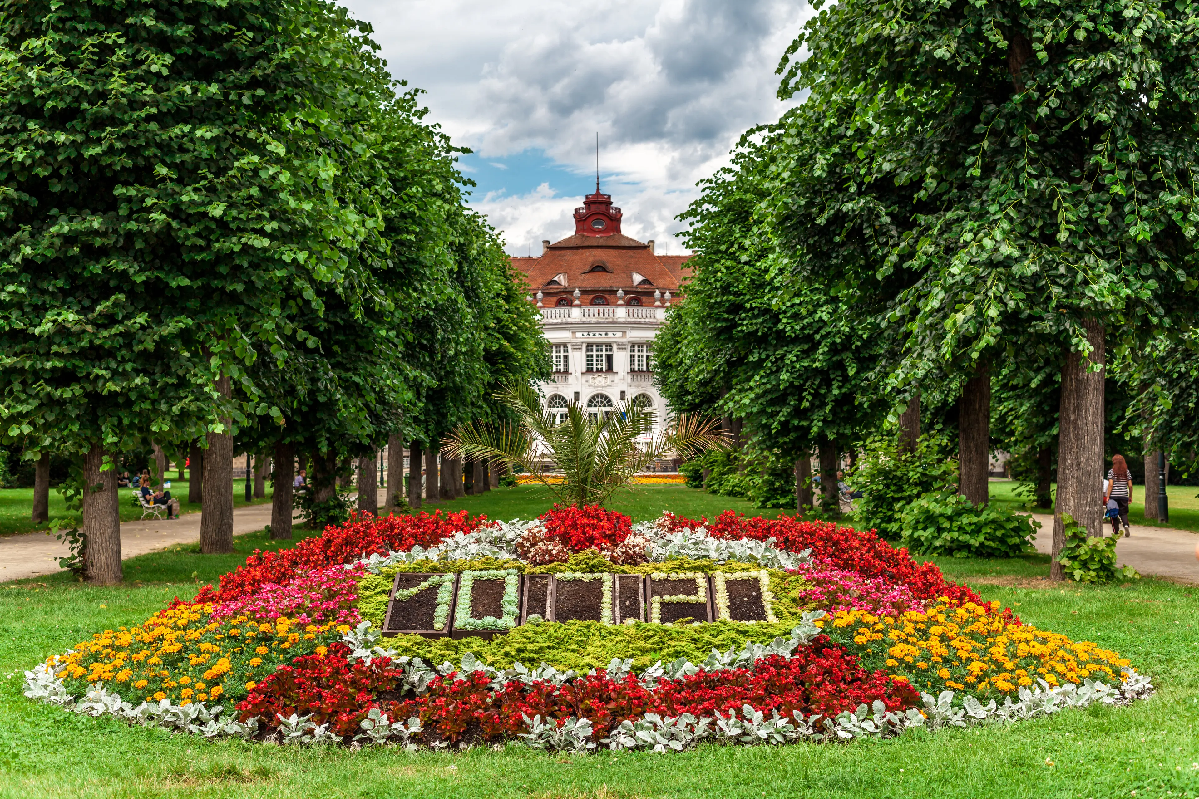 City park with floral decorations City park with floral decorations