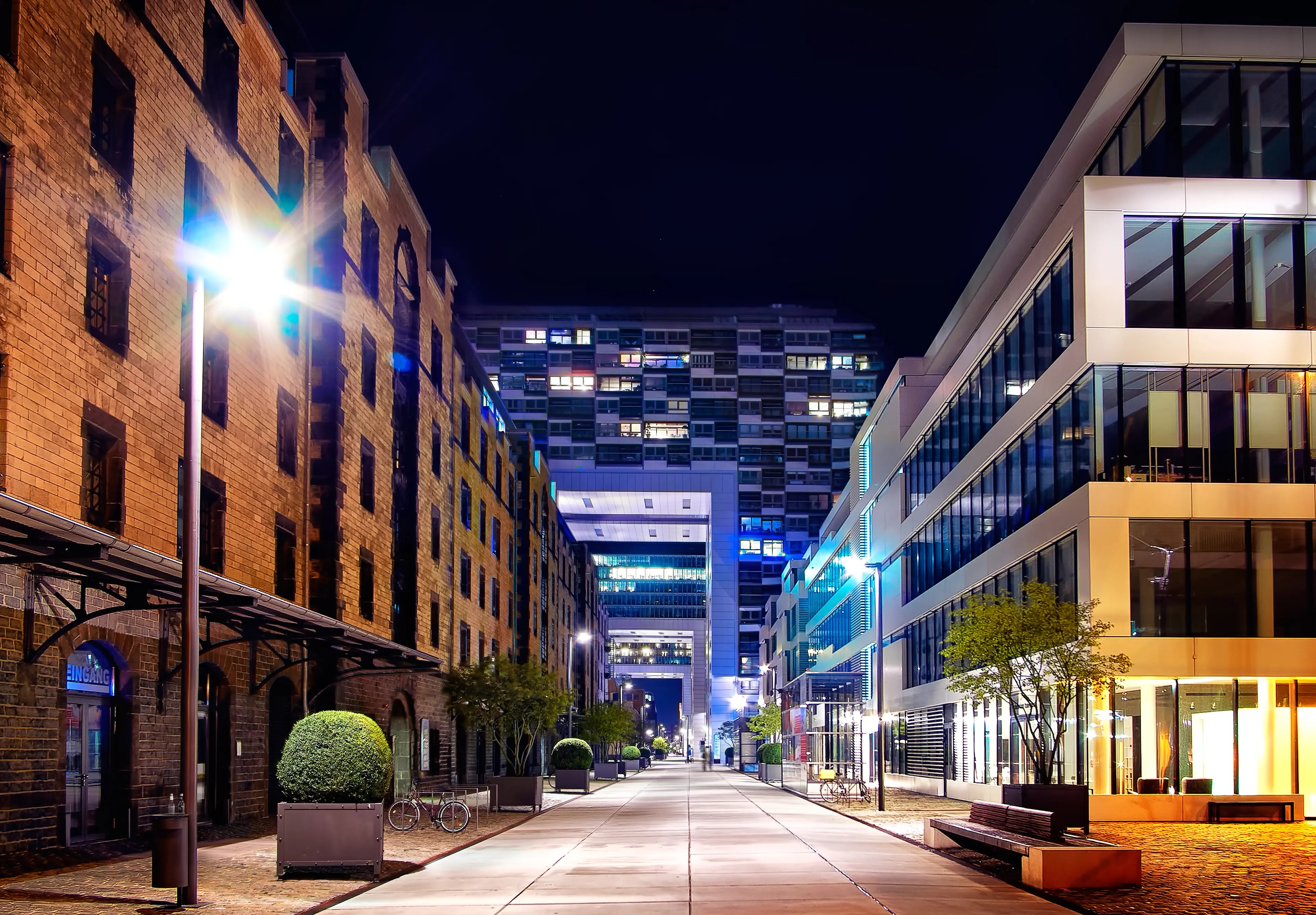 Rheinauhafen modern buildings at night Rheinauhafen modern buildings at night