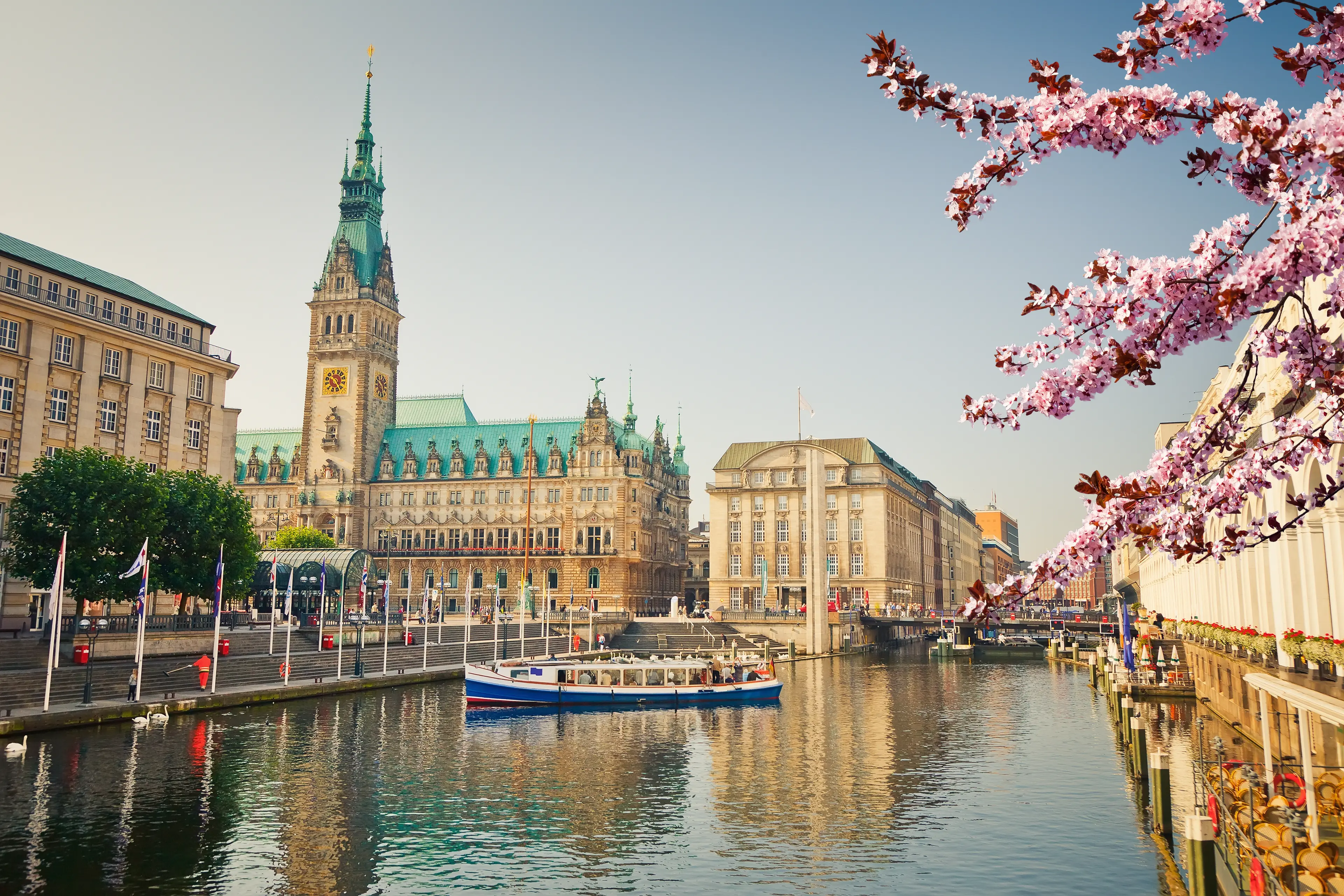 Townhall and Alster river at spring Townhall and Alster river at spring