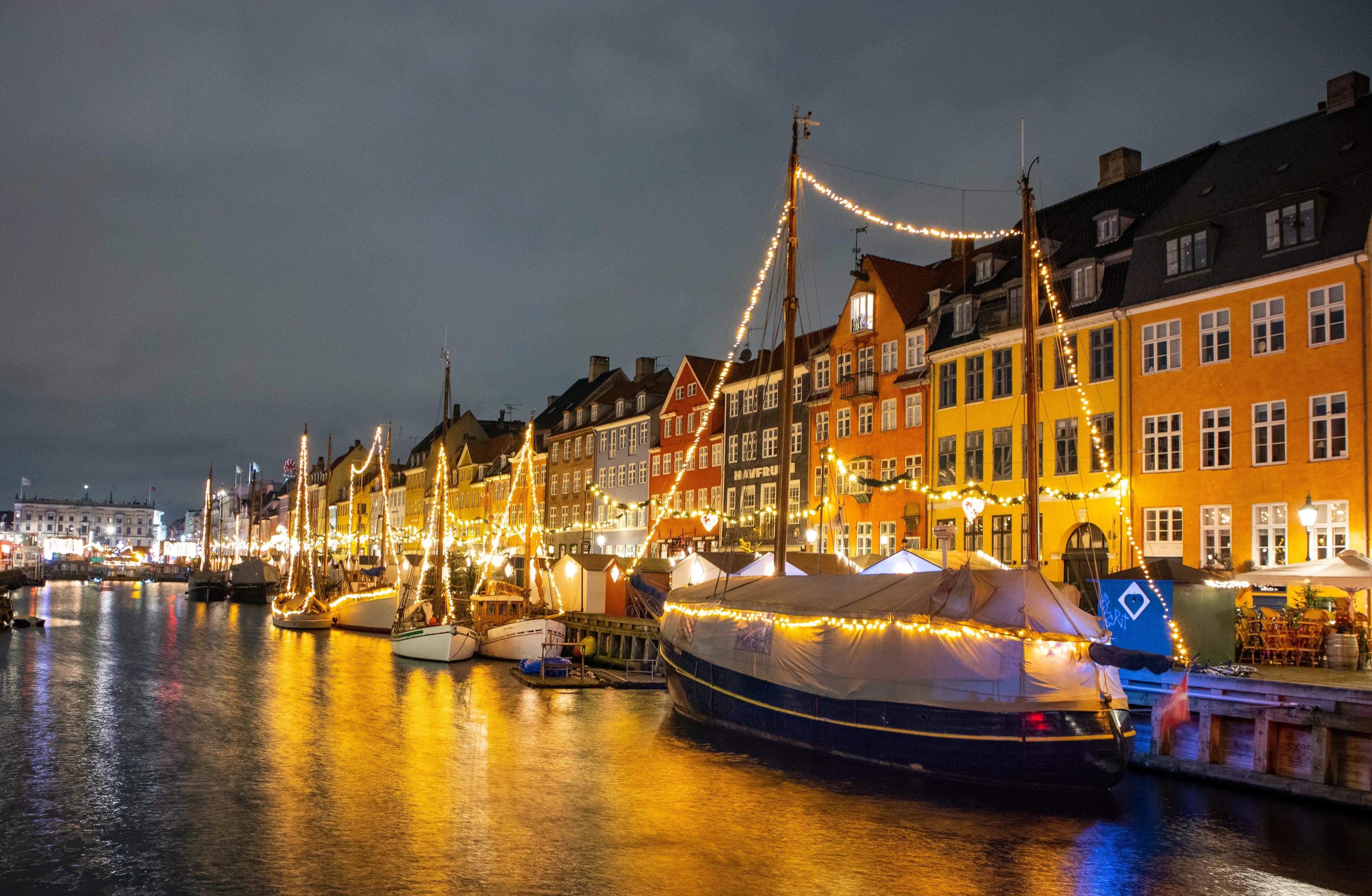 Nyhavn, Copenhagen in Christmas Illumination Nyhavn, Copenhagen in Christmas Illumination