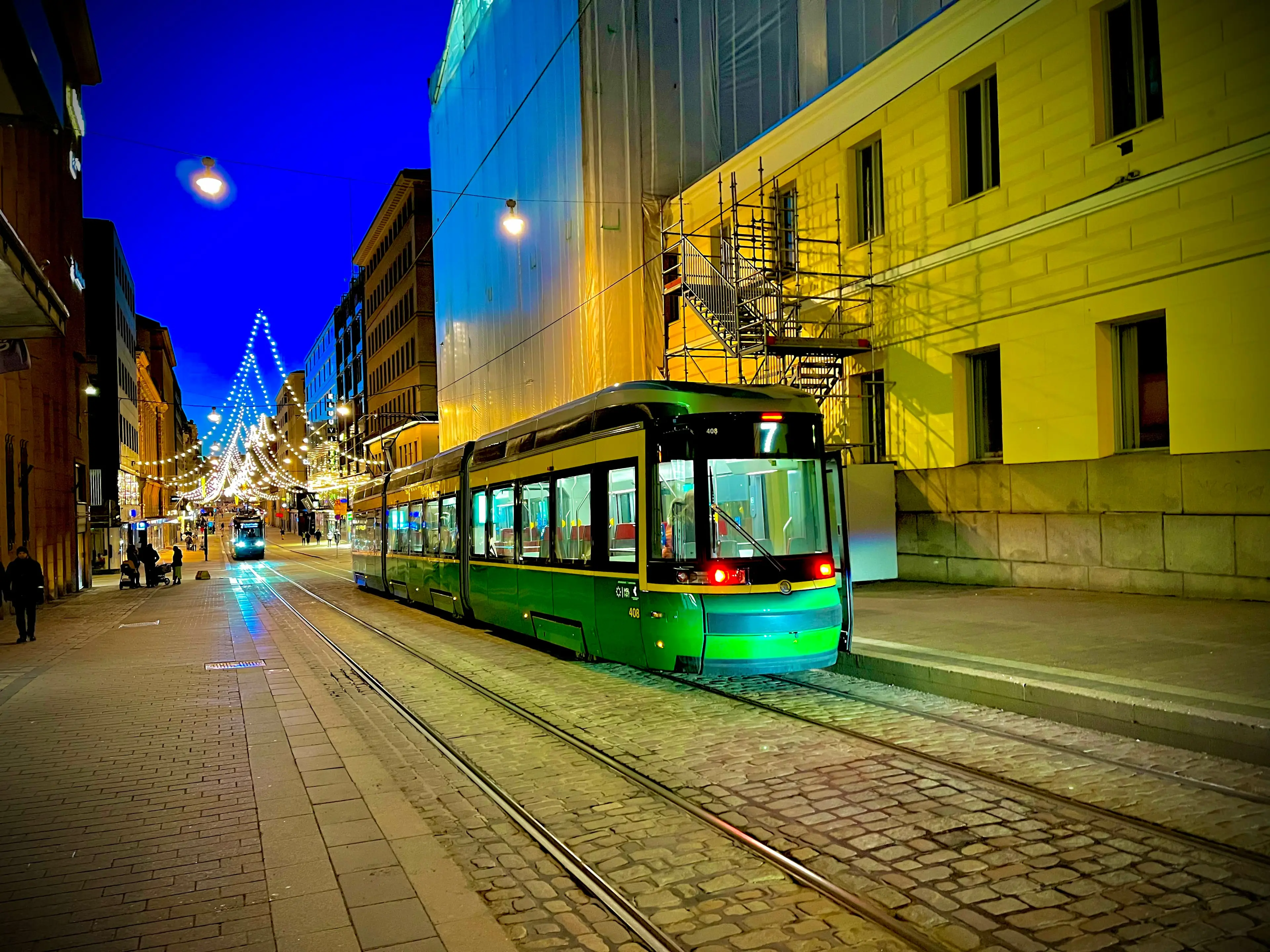 Tram at Night in the City