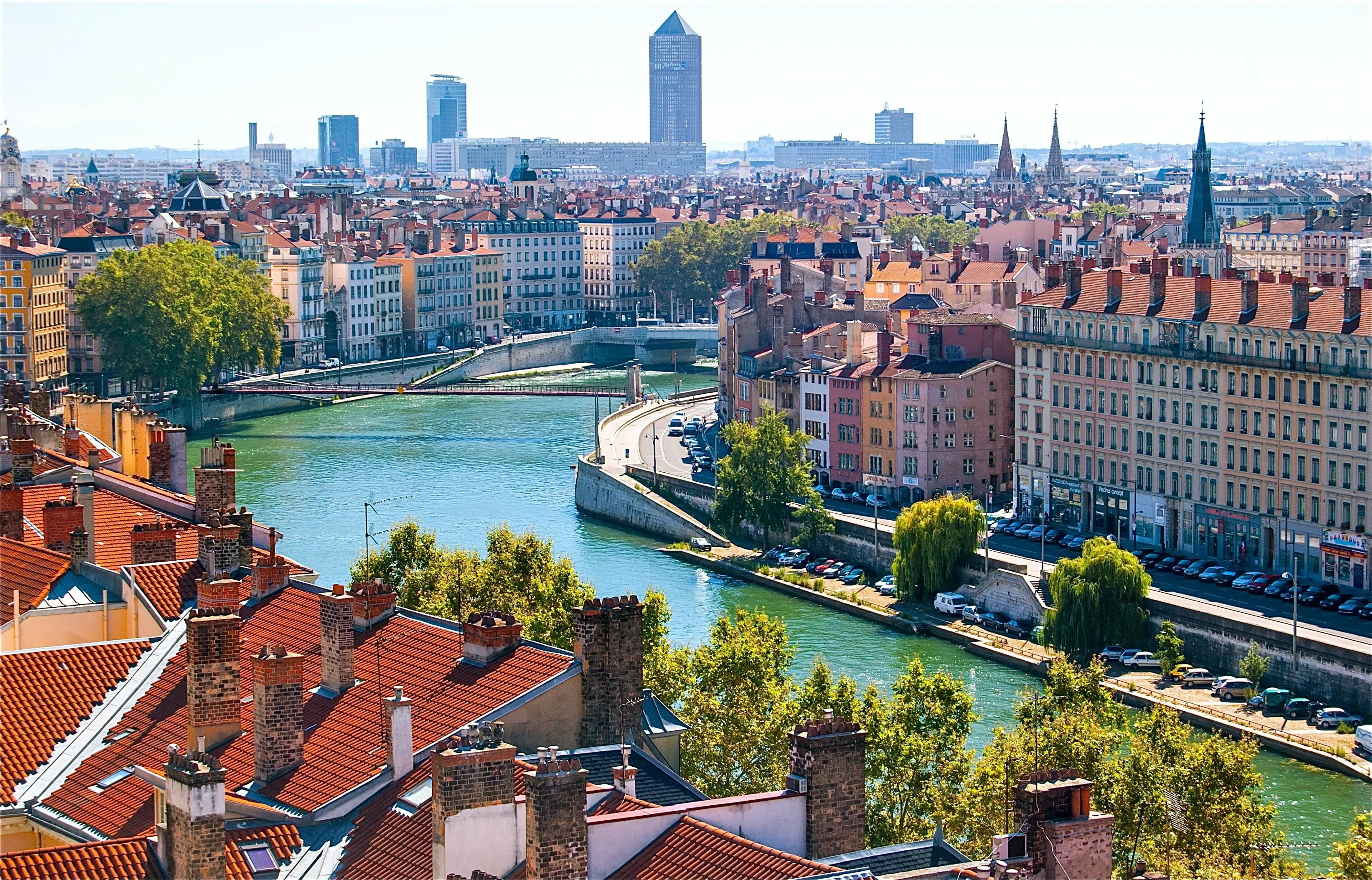 The city spreading across both banks of the Saone river