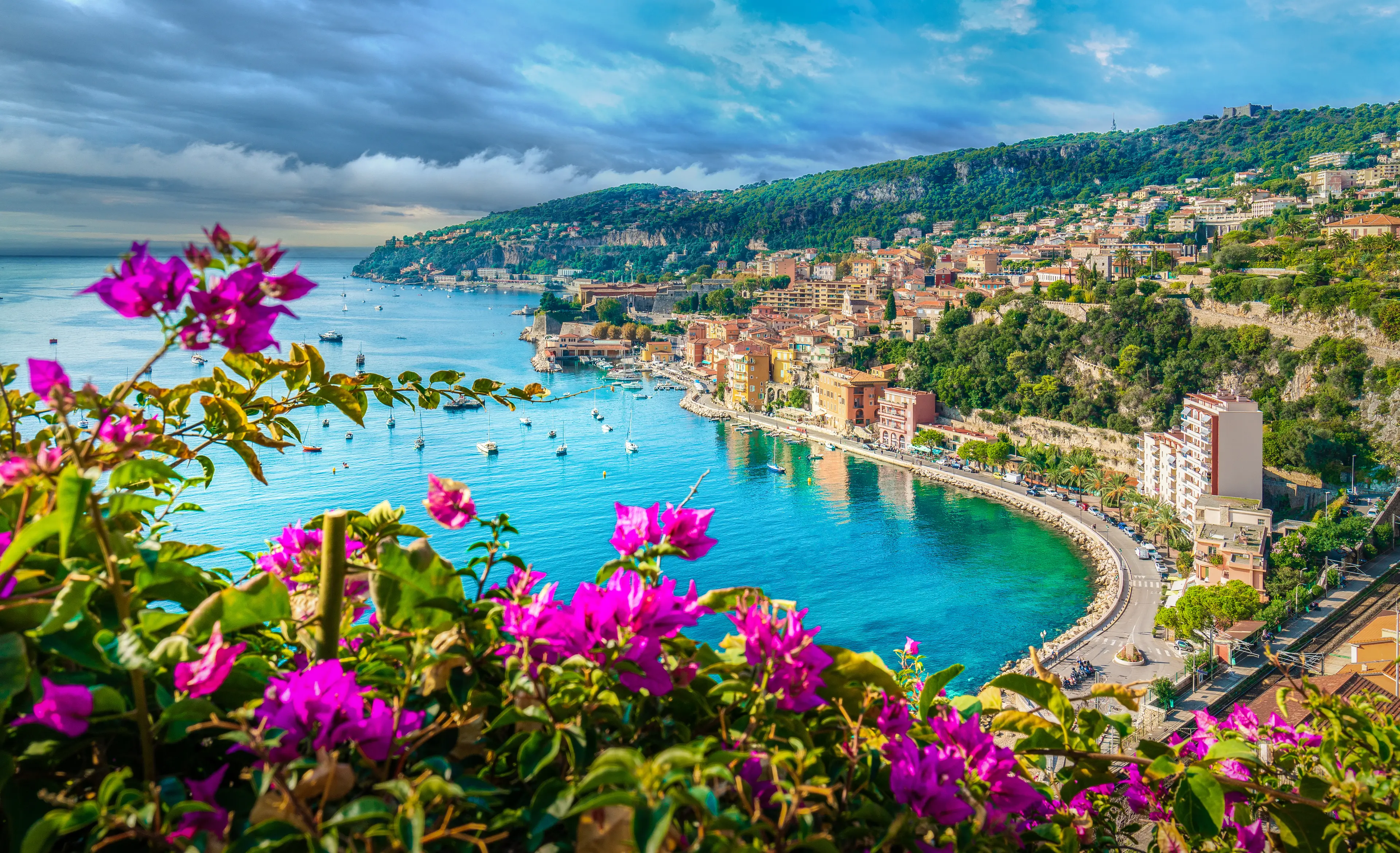 French Riviera coast with medieval town Villefranche sur Mer