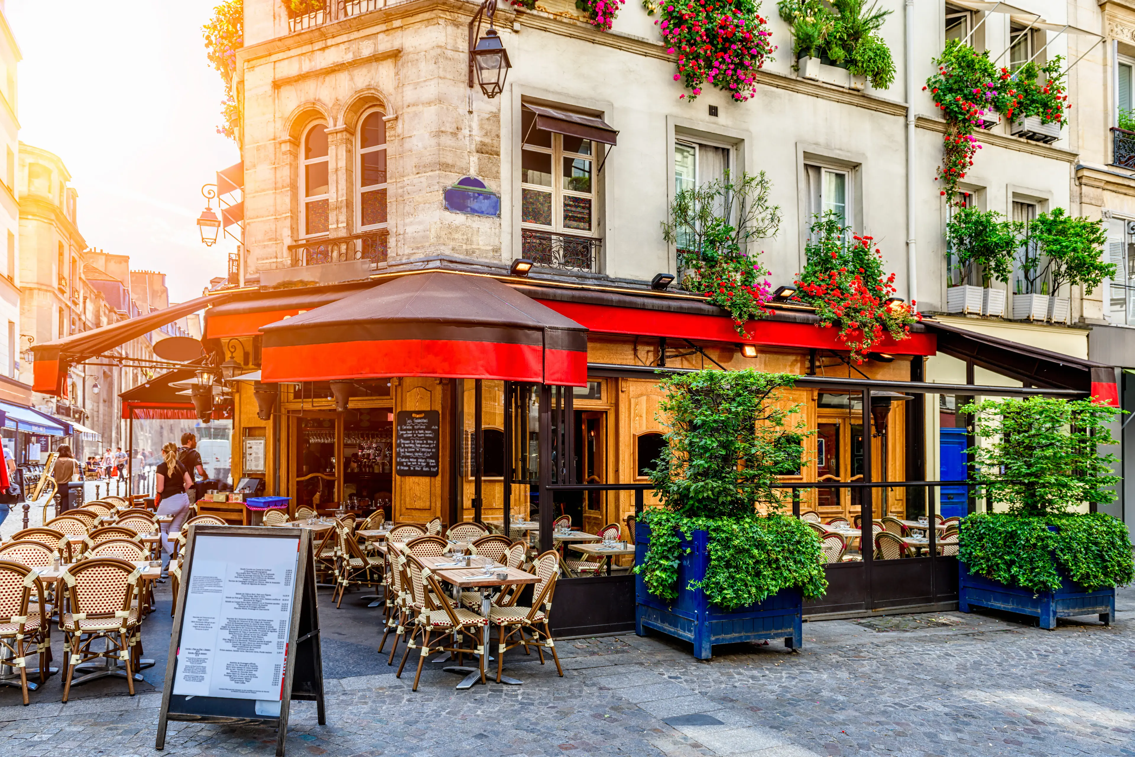 Street with tables of cafe