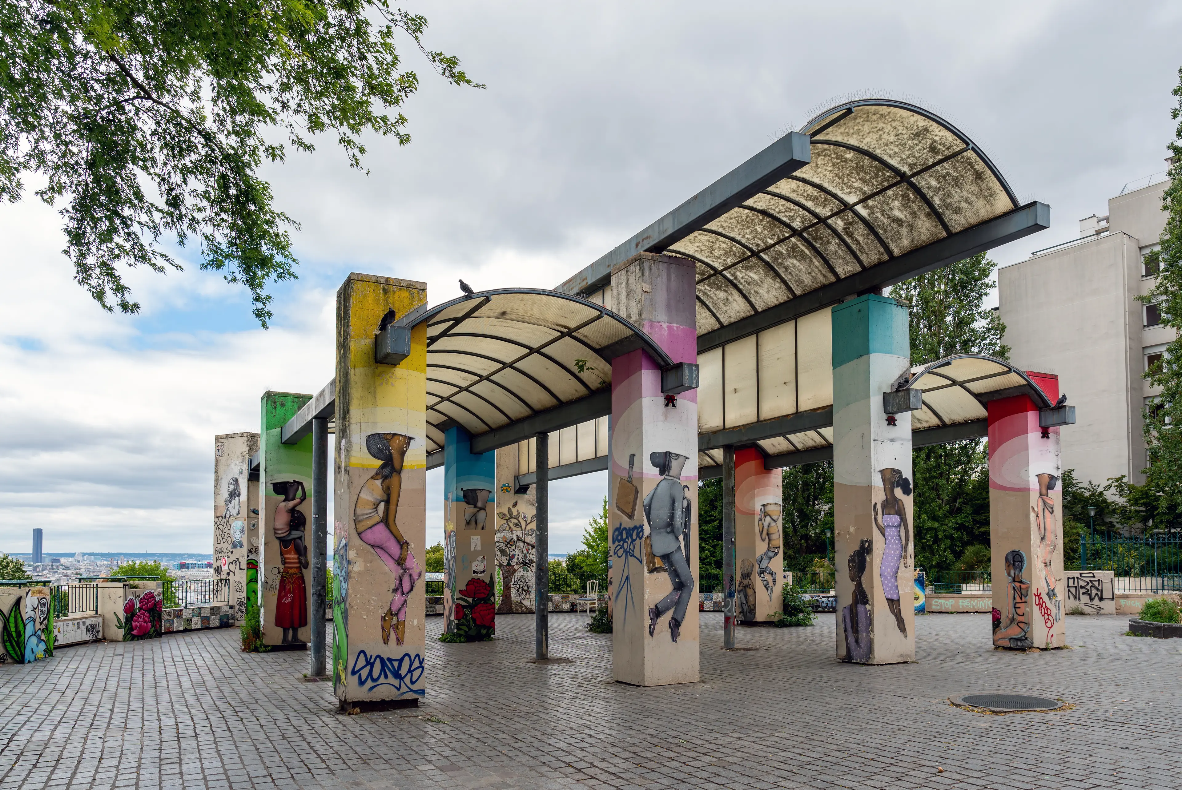 Wall mural paintings by famous French street artist Seth Globepainter (Julien Malland) at the Parc de Belleville