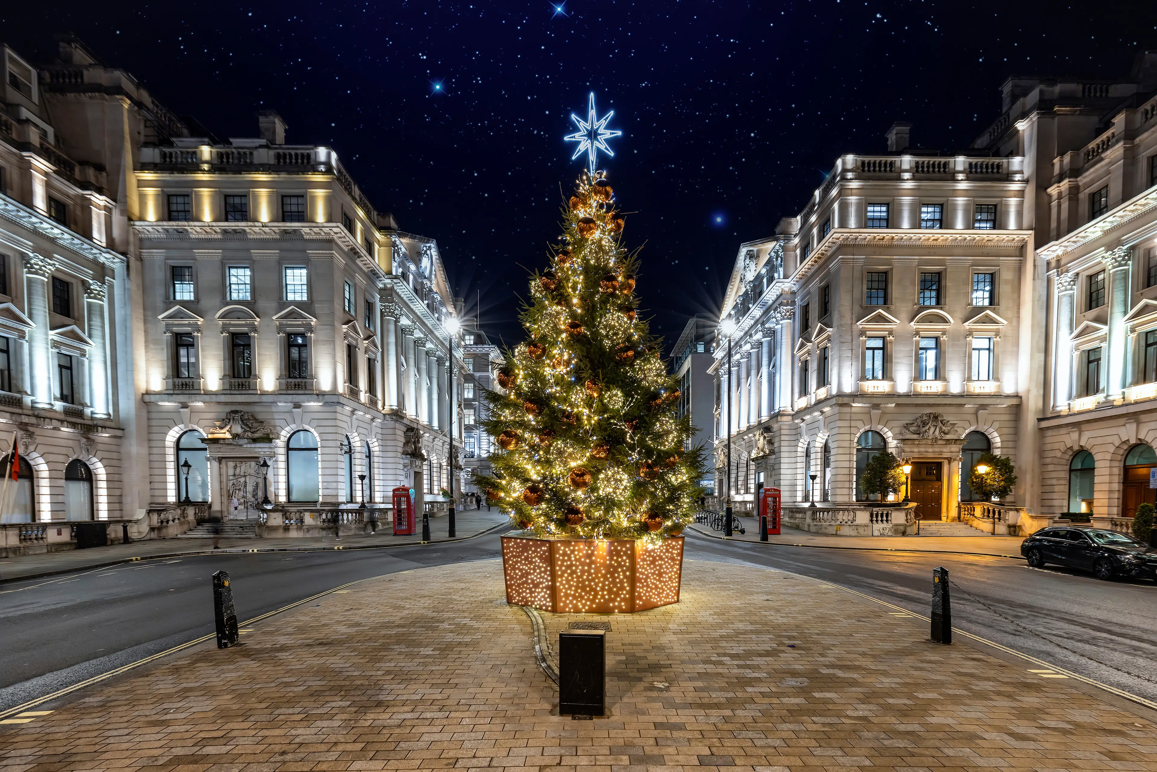 Lit up christmas tree in central London