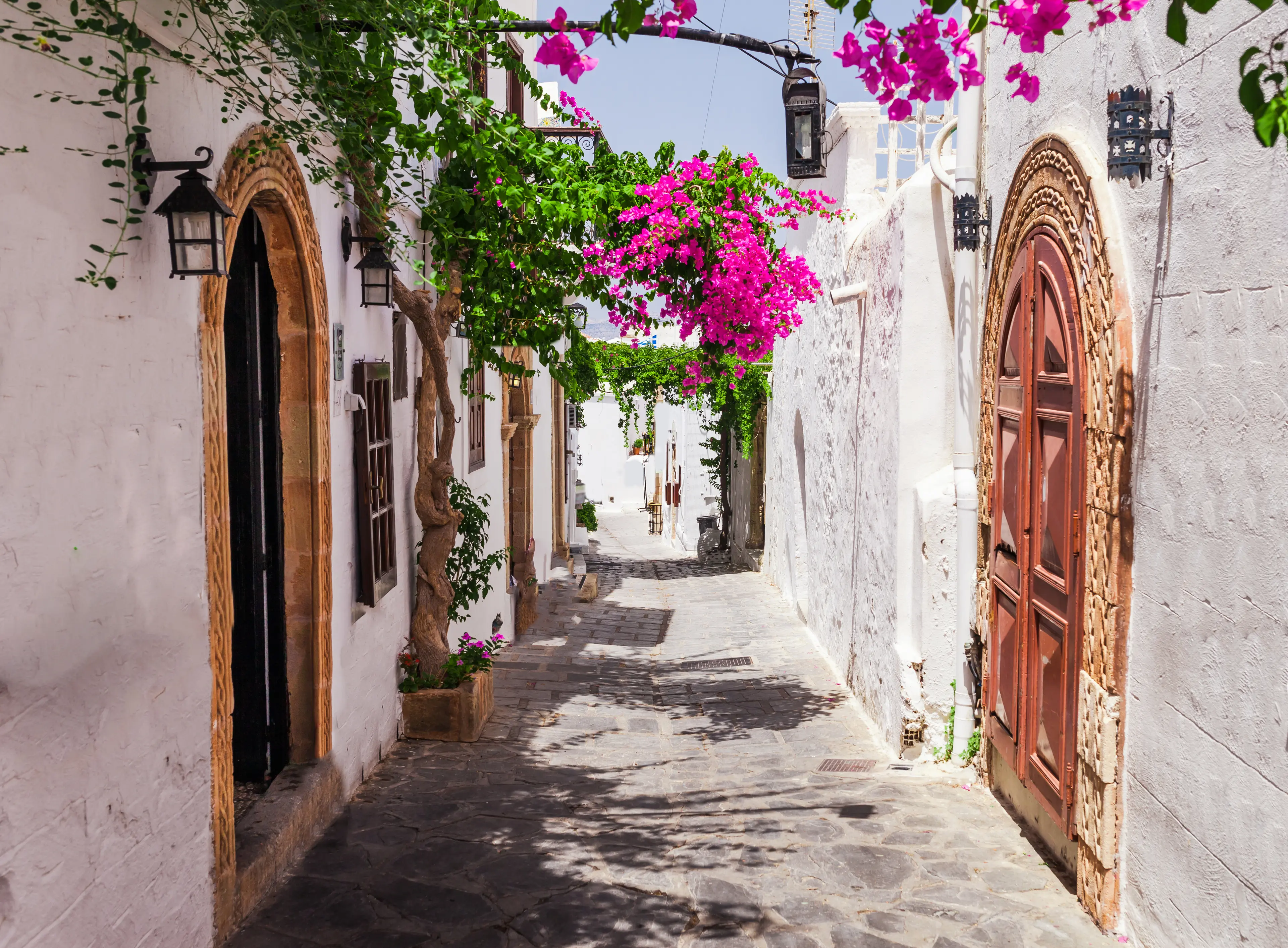 Picturesque street in Lindos town