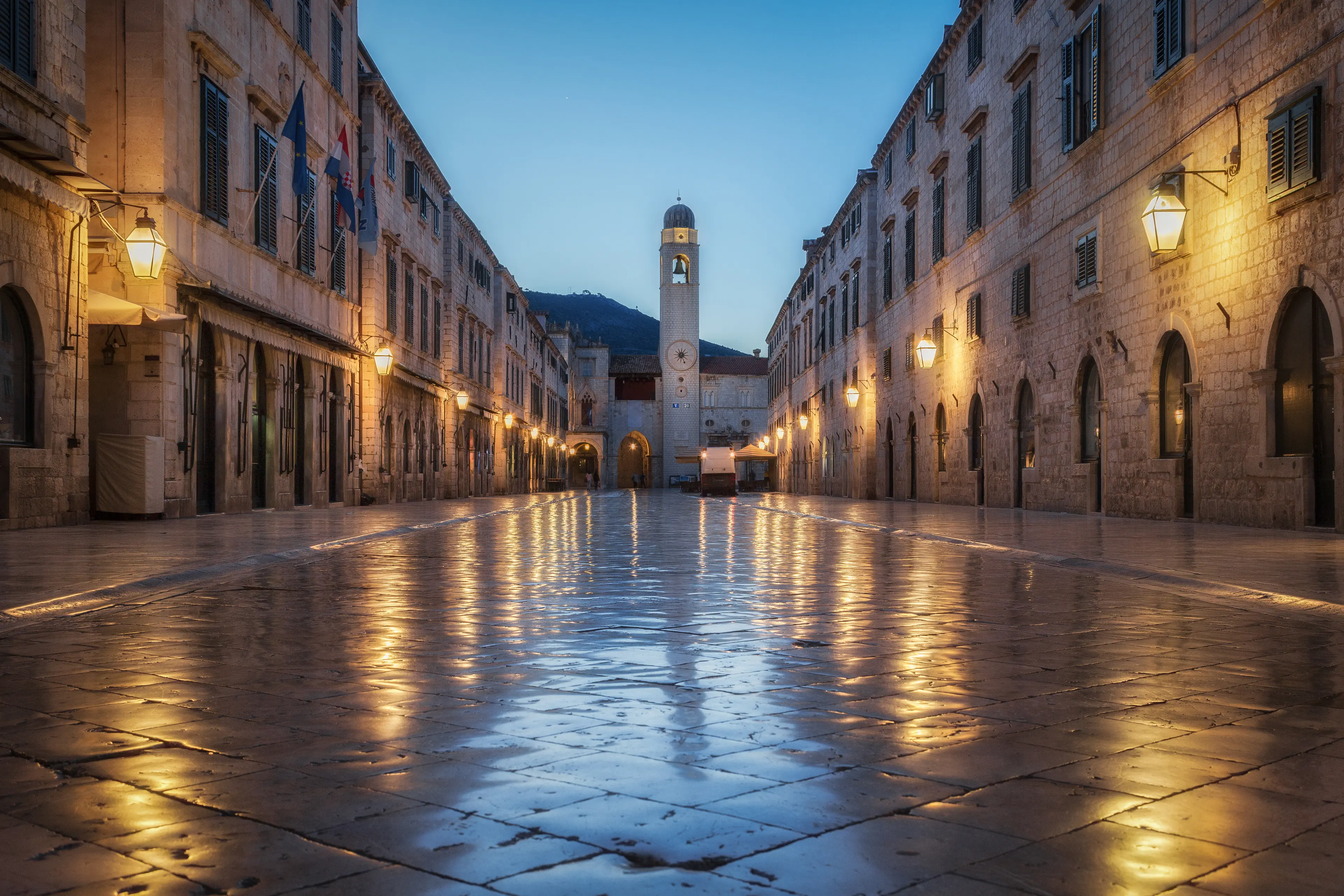 Famous Stradun, the main street of the old town of Dubrovnik, Dalmatia