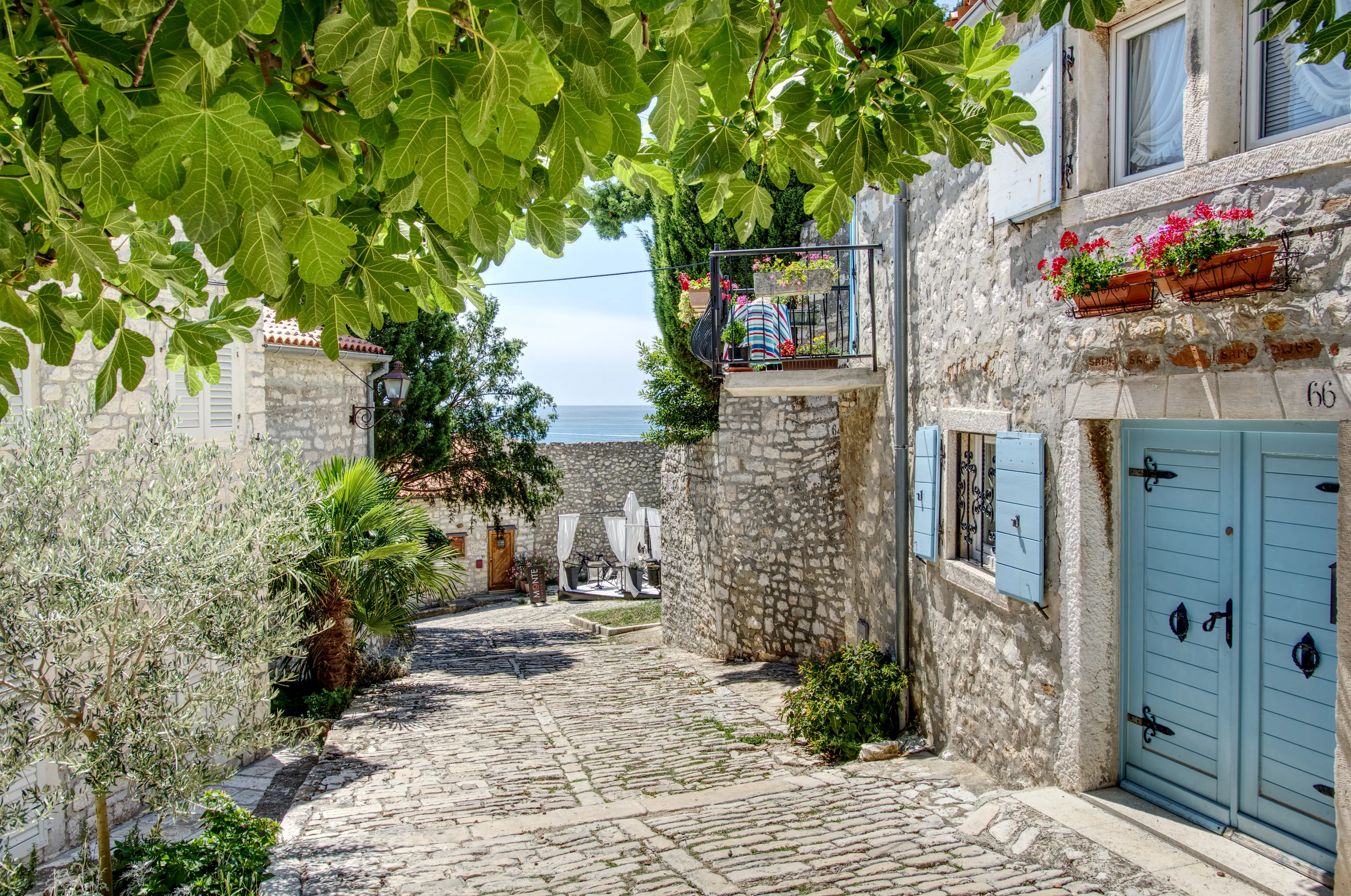 Traditional stone houses on cobblestone alley