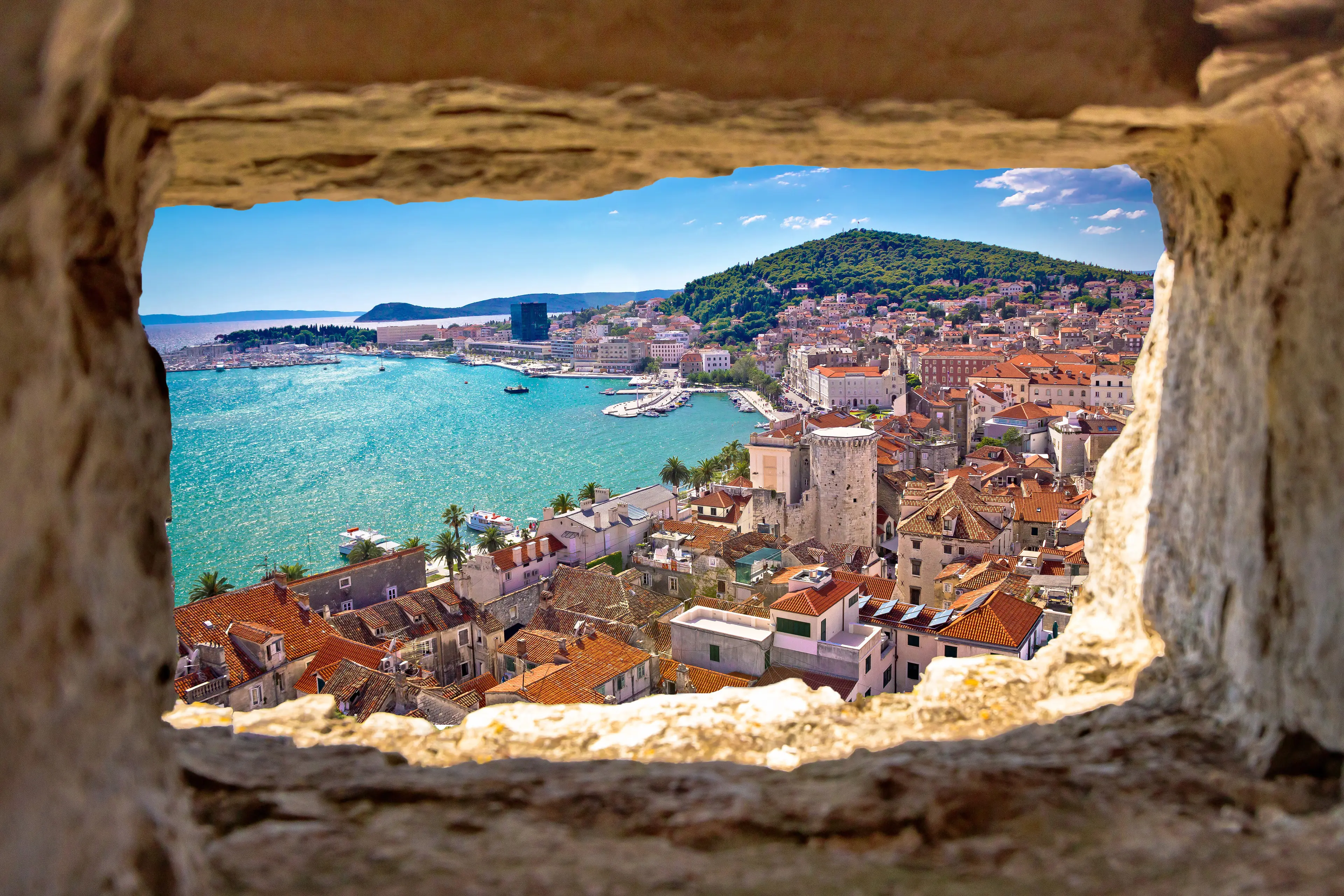 View of the bay from a window carved on stone