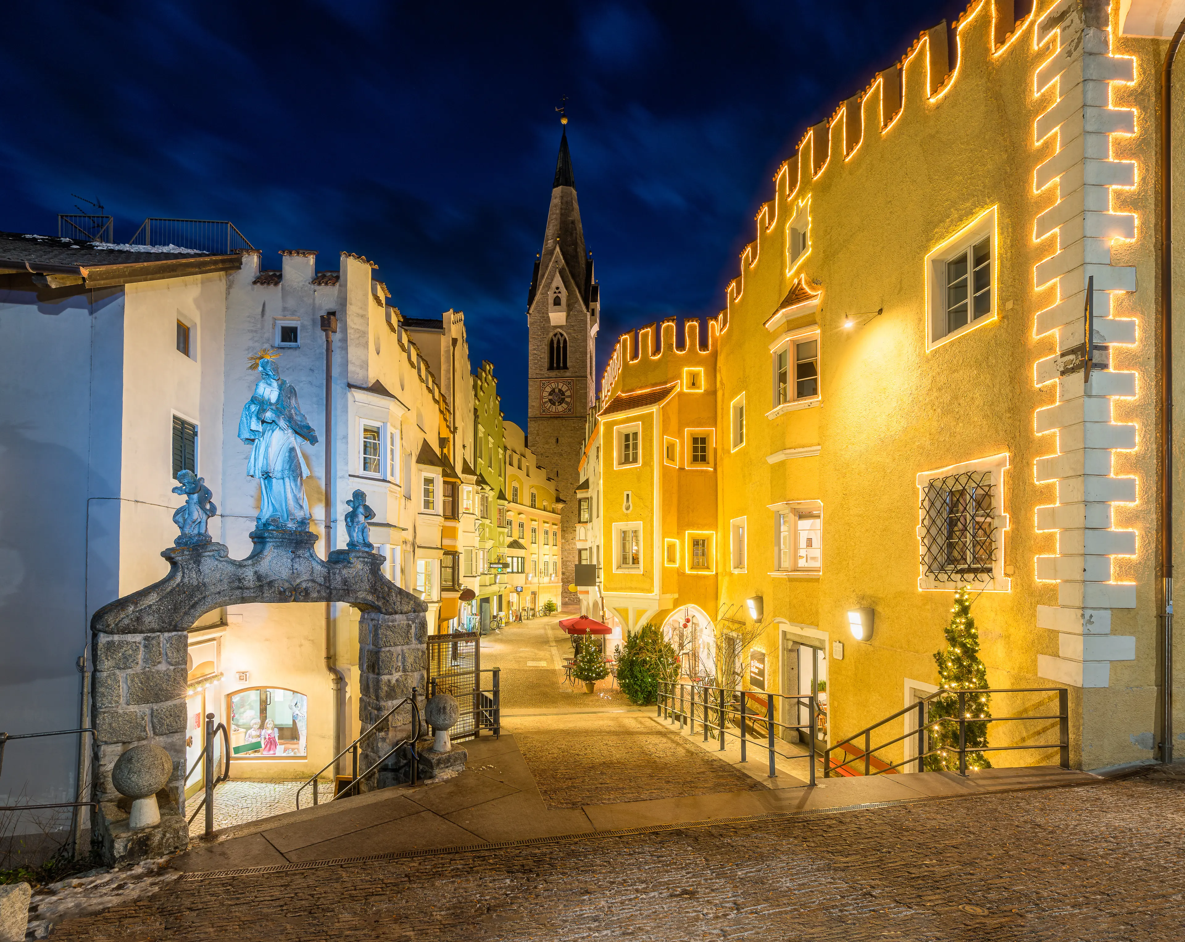The beautiful town in the evening during Christmas time The beautiful town in the evening during Christmas time