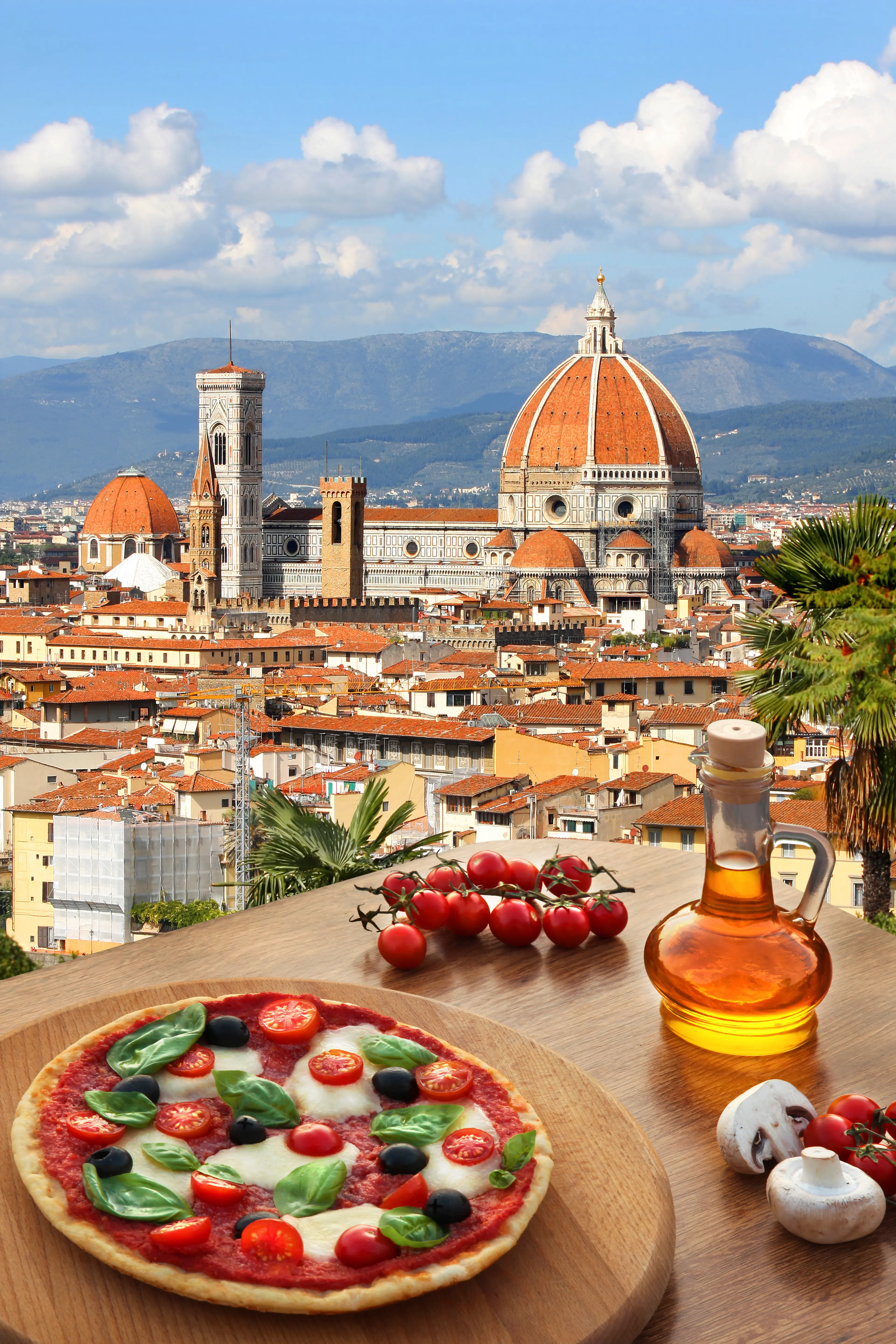 Cathedral and Italian pizza in Tuscany