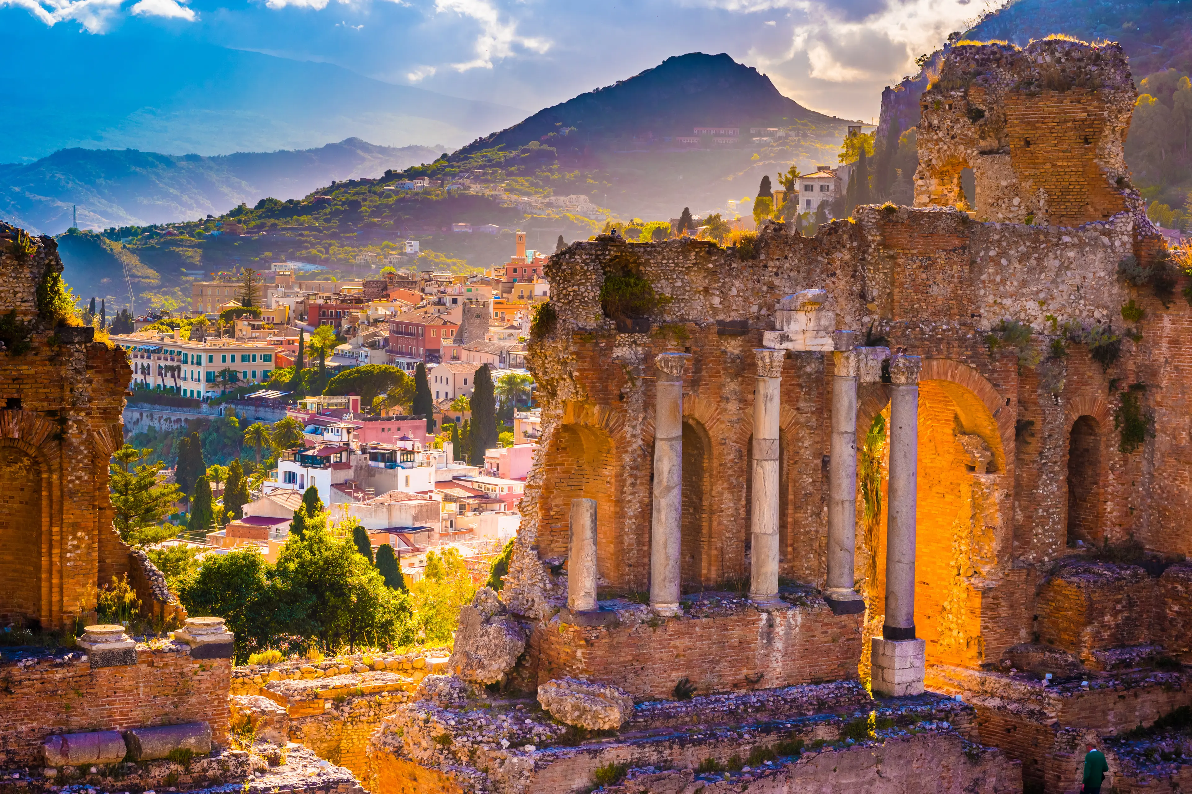 Ruins of Taormina theater at sunset Ruins of Taormina theater at sunset