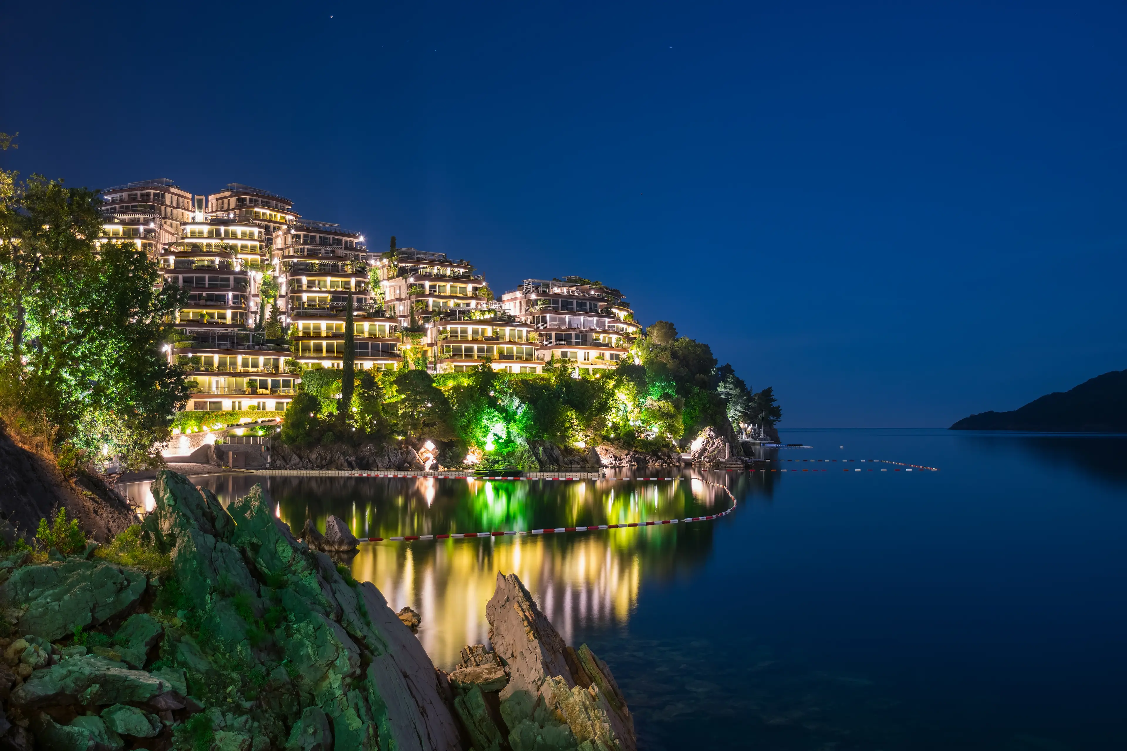 Picturesque night embankment on the Adriatic coast Picturesque night embankment on the Adriatic coast