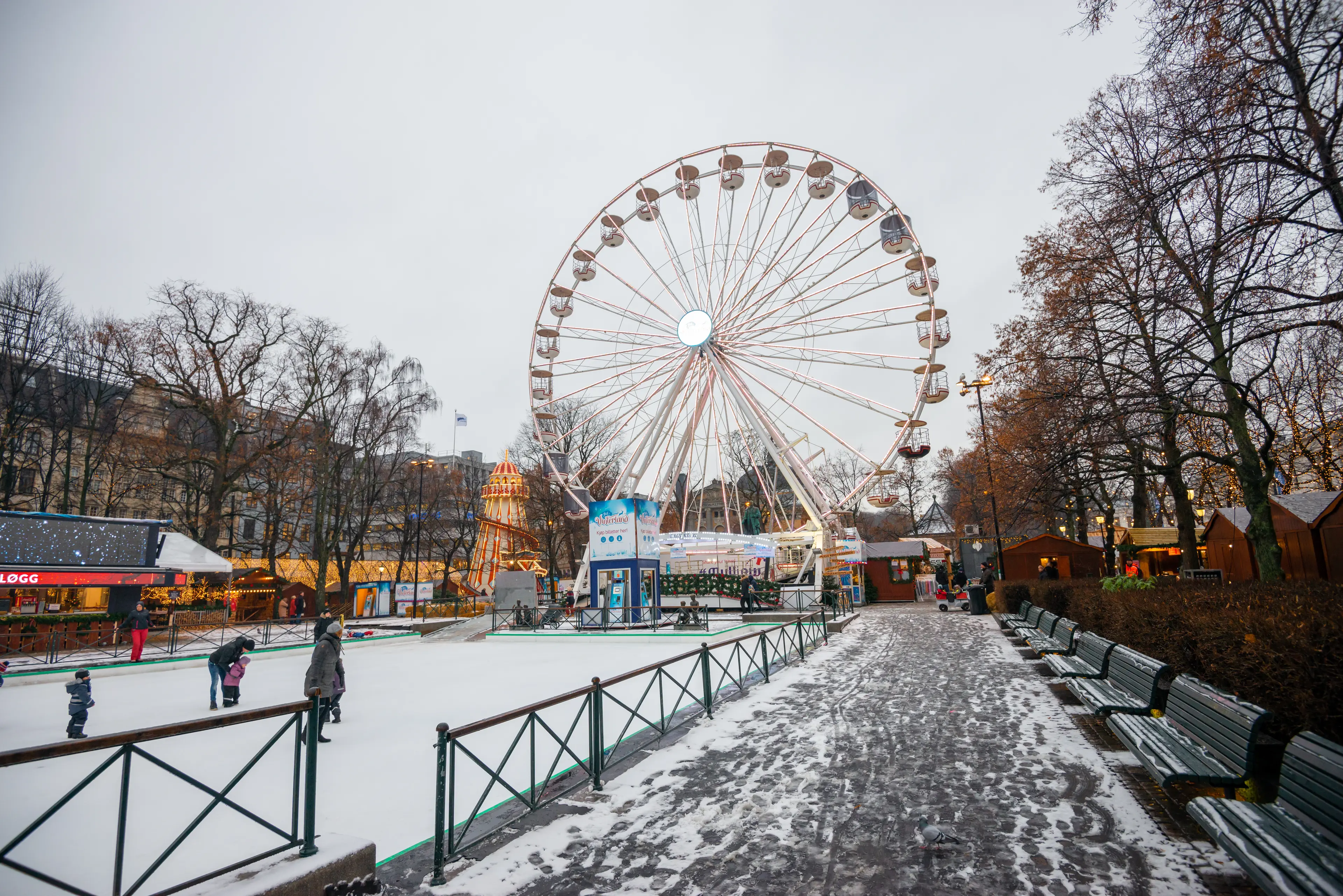 Ice skate and ferris wheel on a winter day