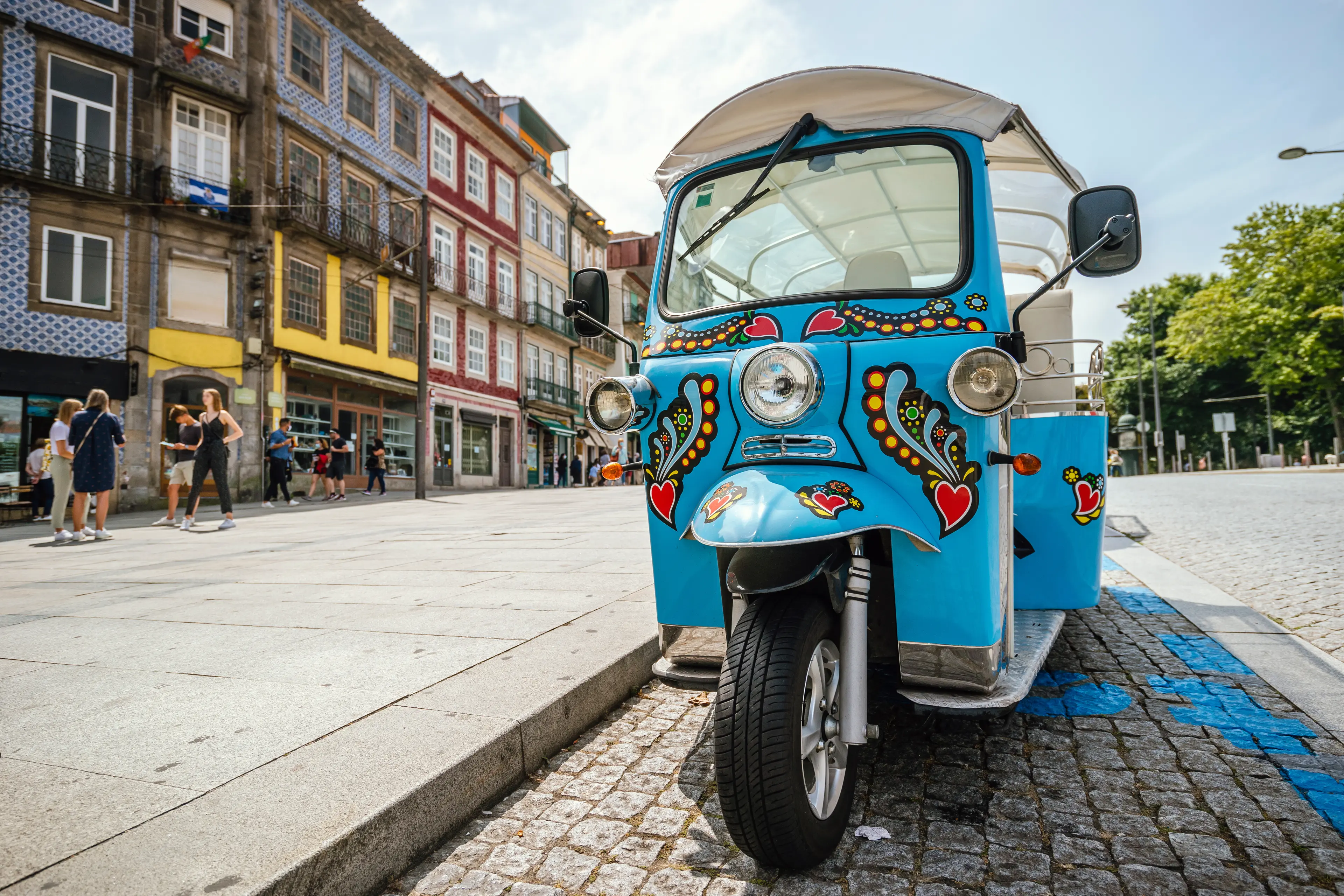 Blue tricycle waiting for tourist on the street Blue tricycle waiting for tourist on the street