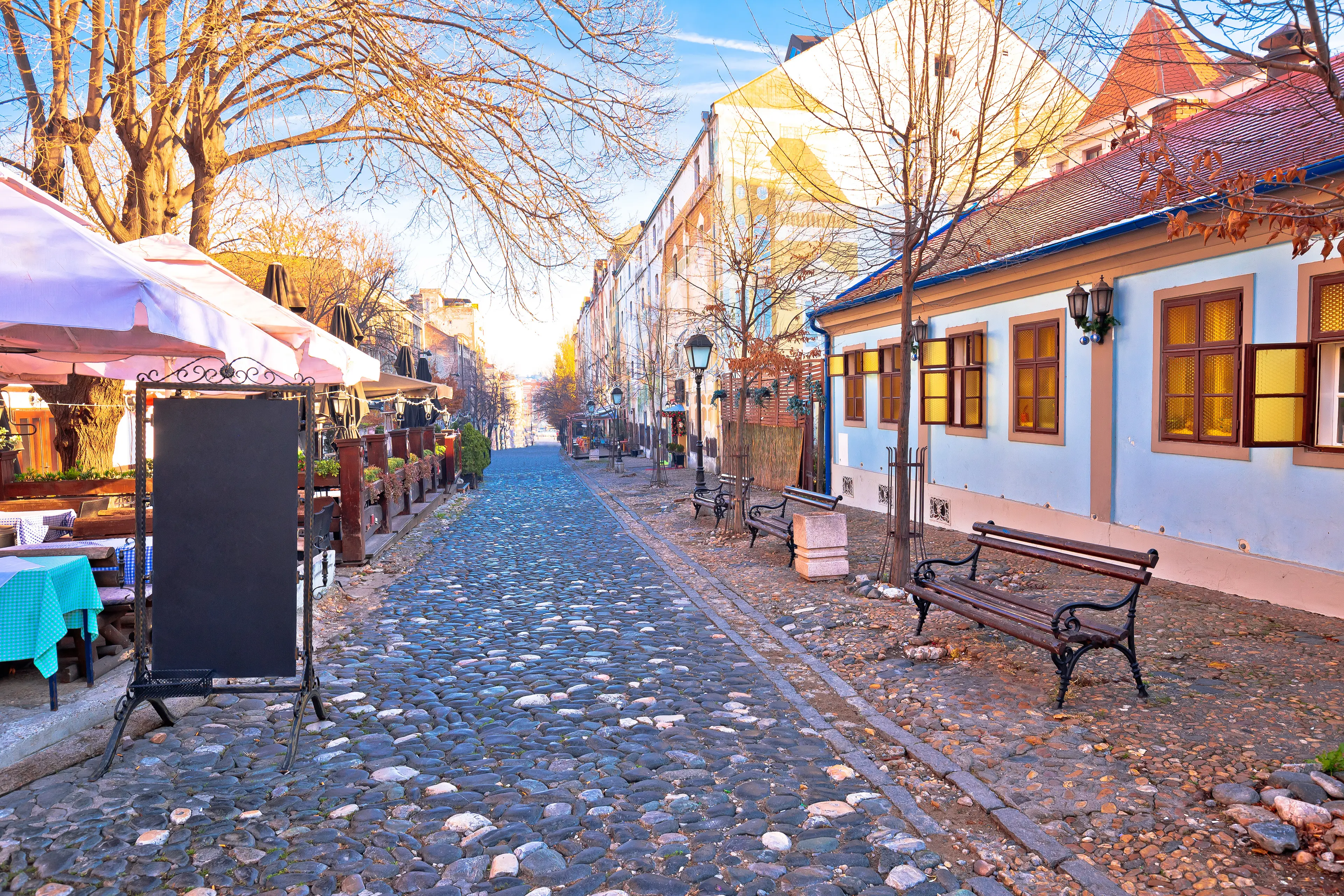 Skadarlija old cobbled streets in historic city Skadarlija old cobbled streets in historic city