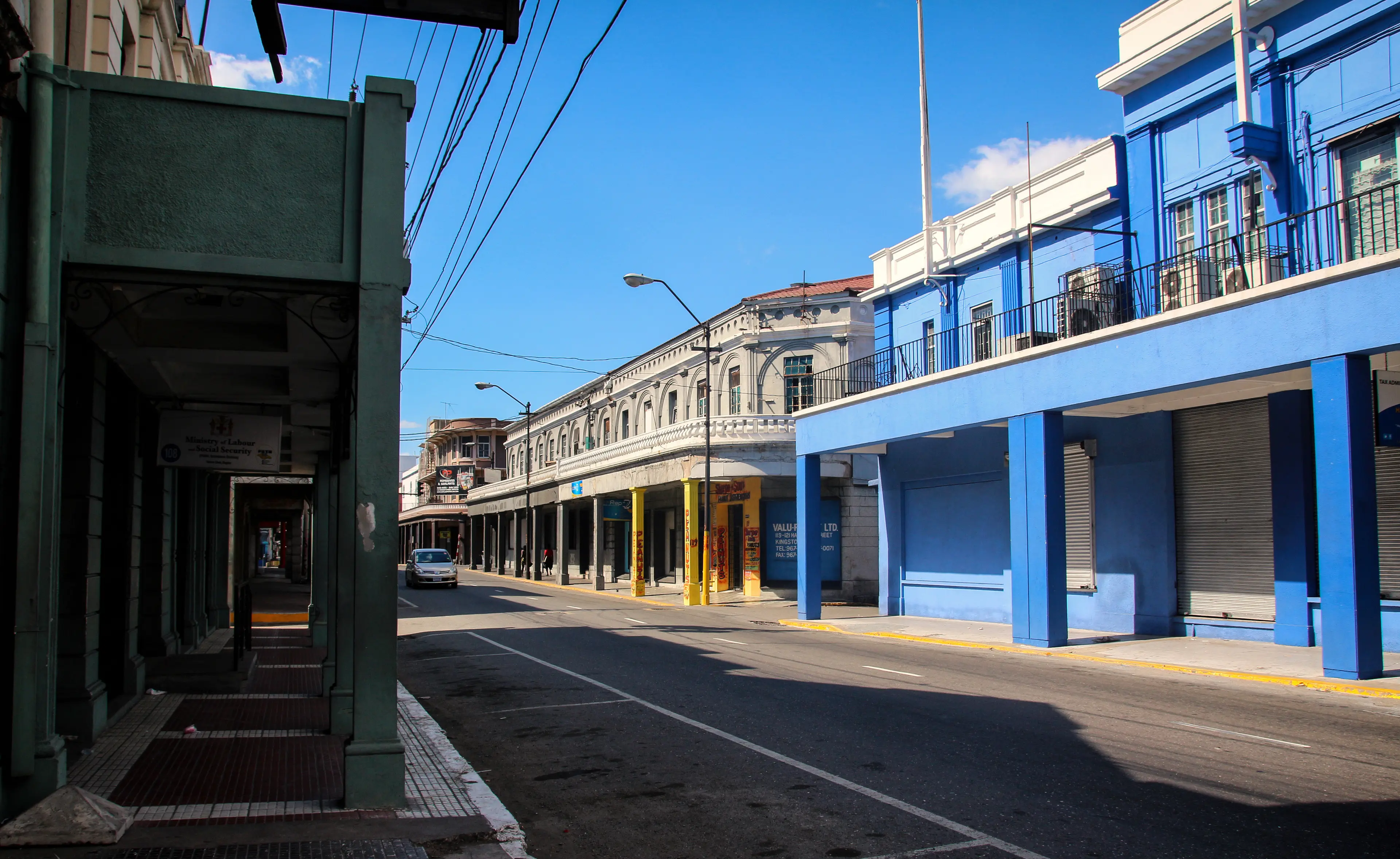 Colorful buildings at quaint city street