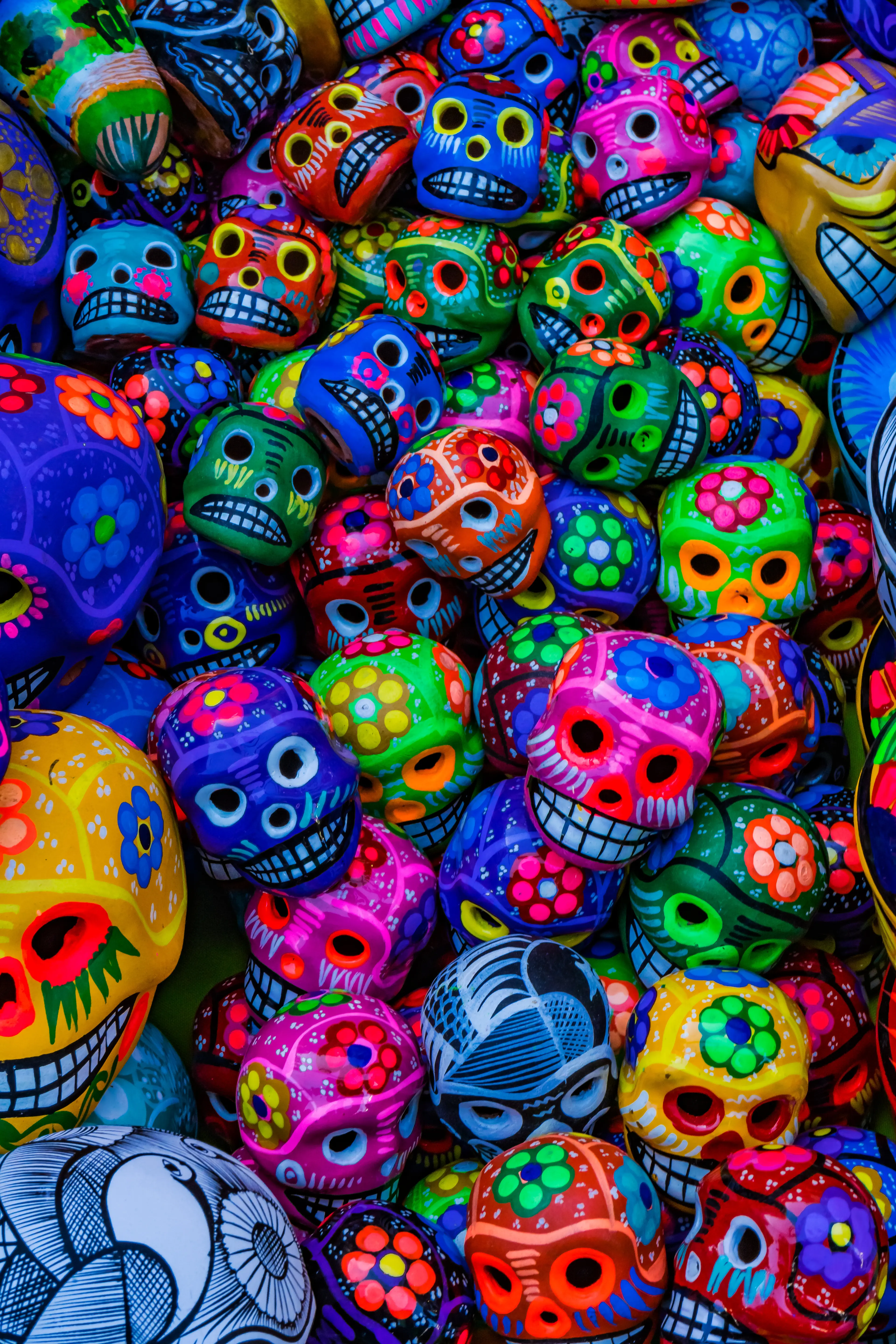 Colorful mexican ceramic skulls