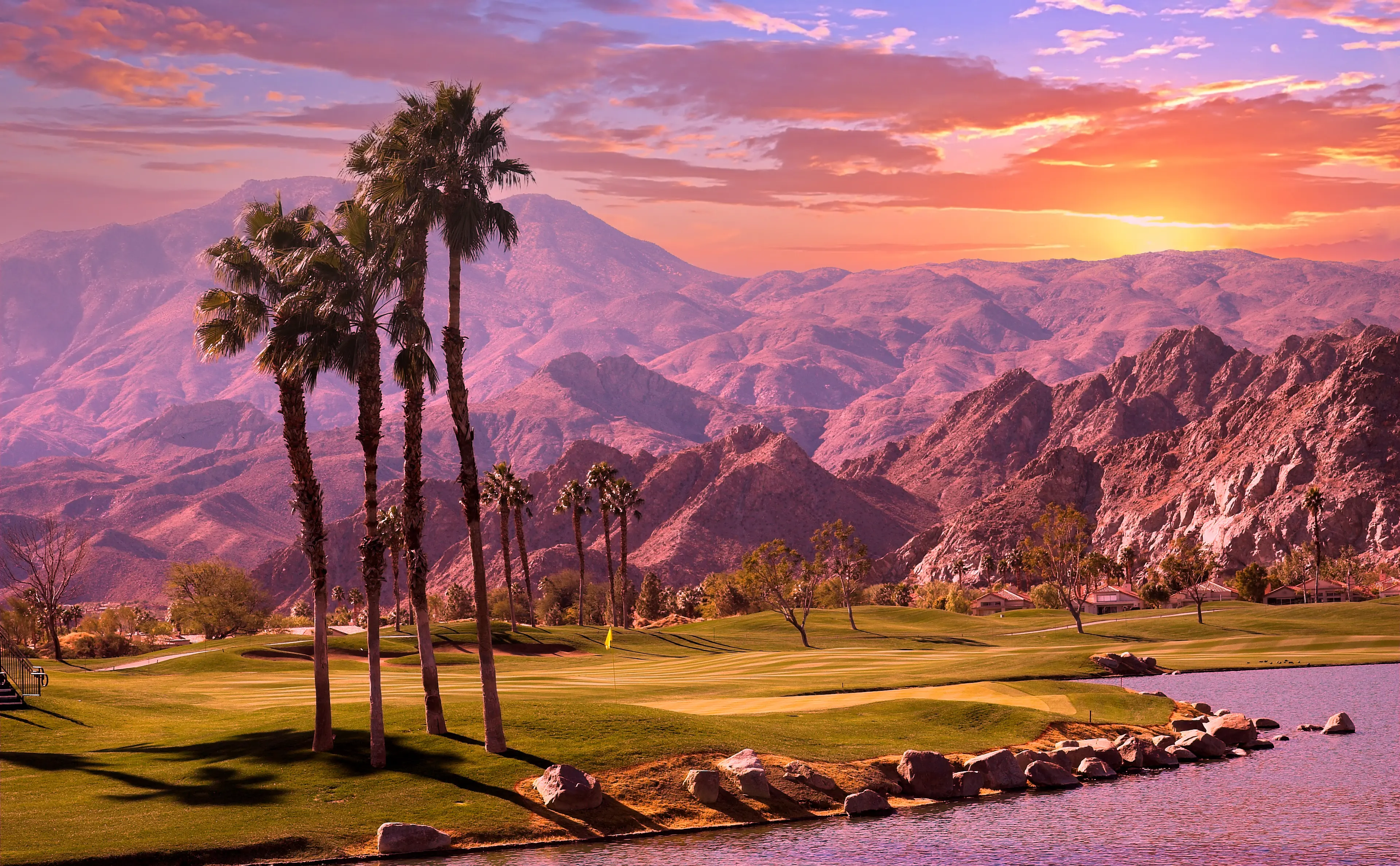 Golf course at sunset in Palm Springs