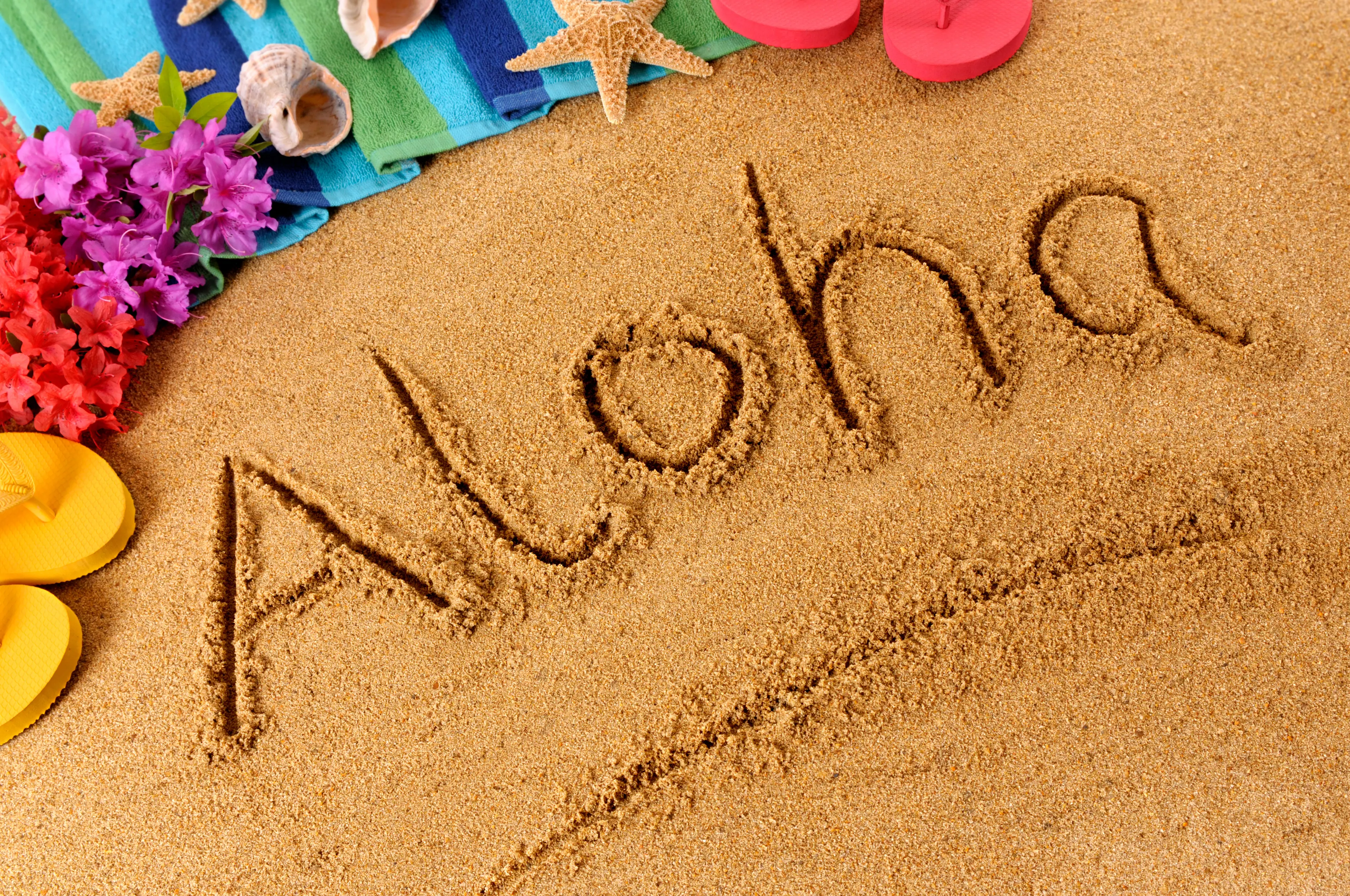 Aloha written on the sand