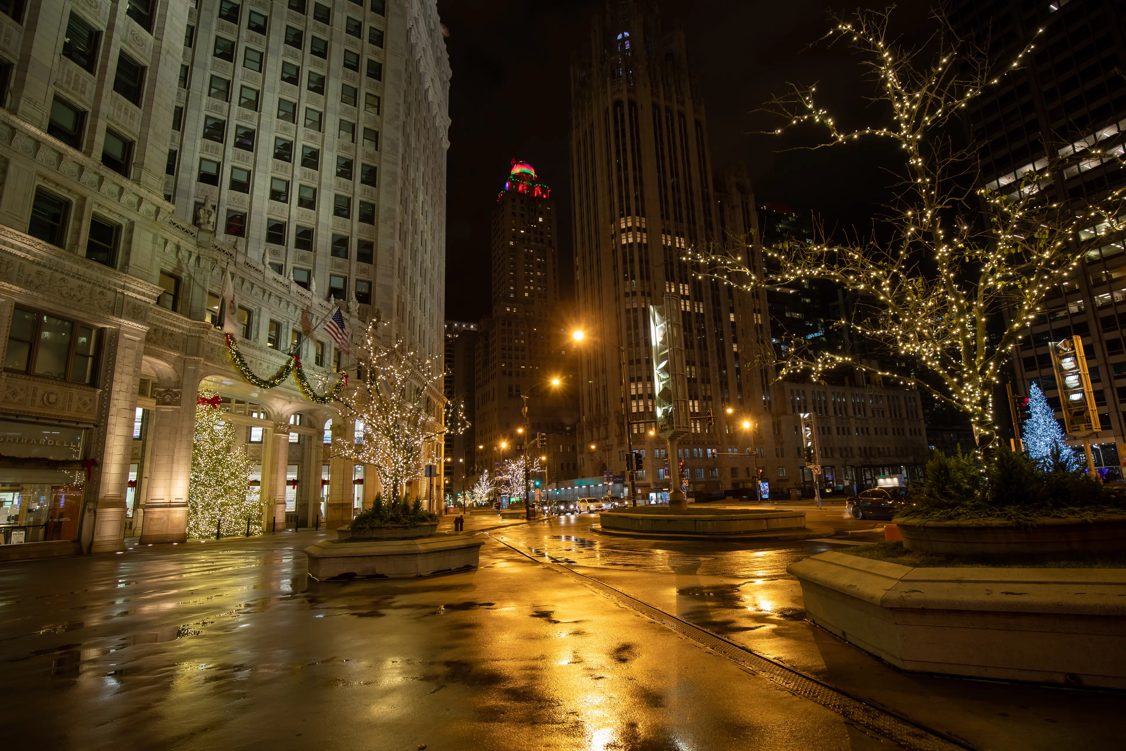 N Michigan Ave at night. Downtown Chicago during Christmas N Michigan Ave at night. Downtown Chicago during Christmas