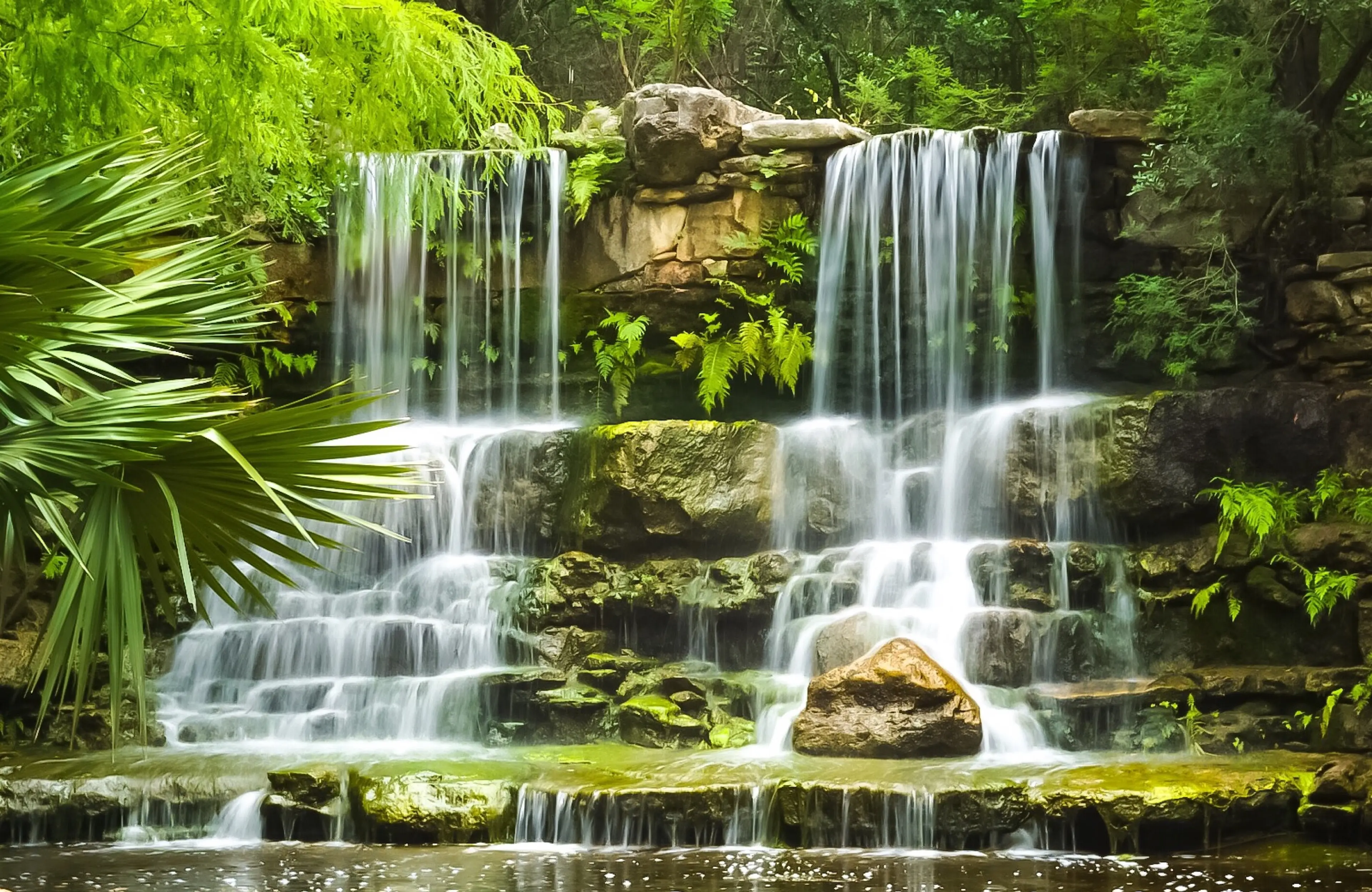 The waterfalls in Prehistoric Park in Zilker Botanical Garden