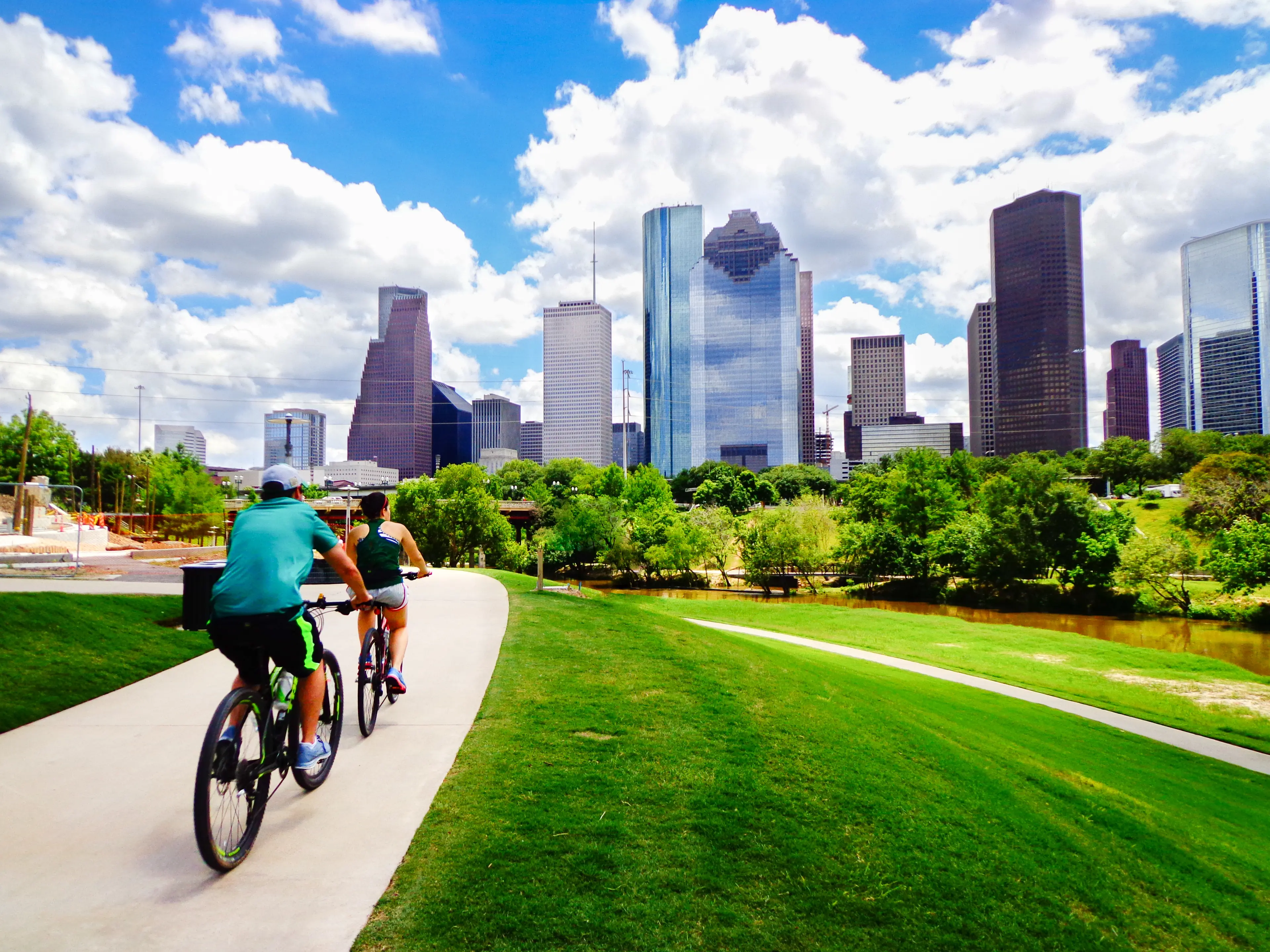 Biking with a view of the city skyline