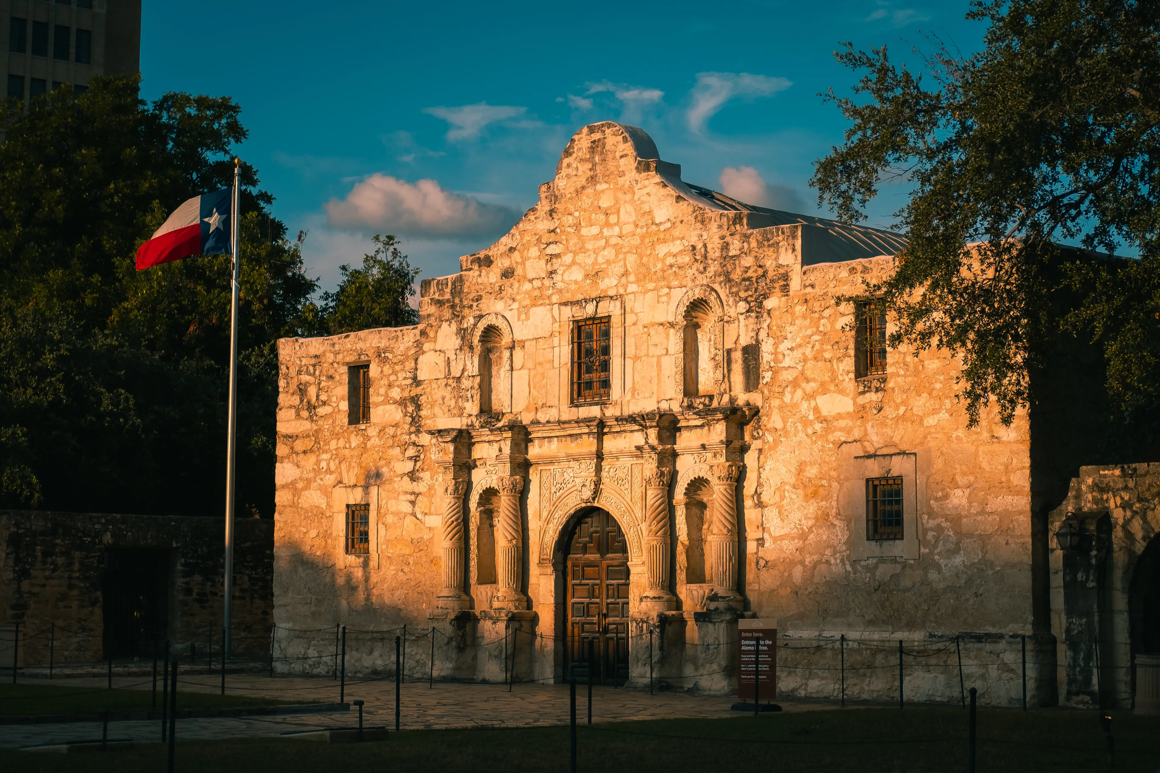 The Alamo historic site at golden hour