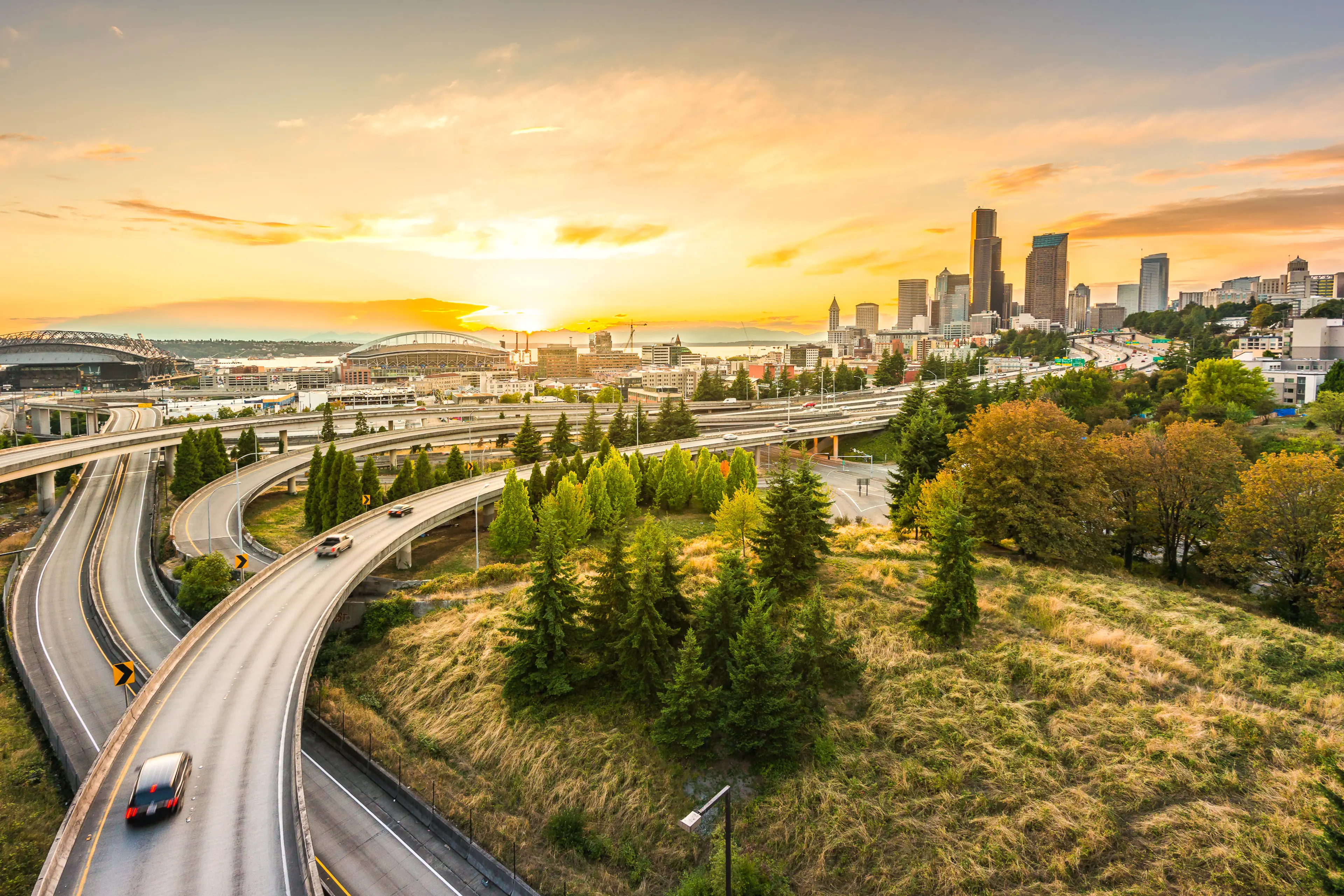 Seattle skyline and Interstate freeways