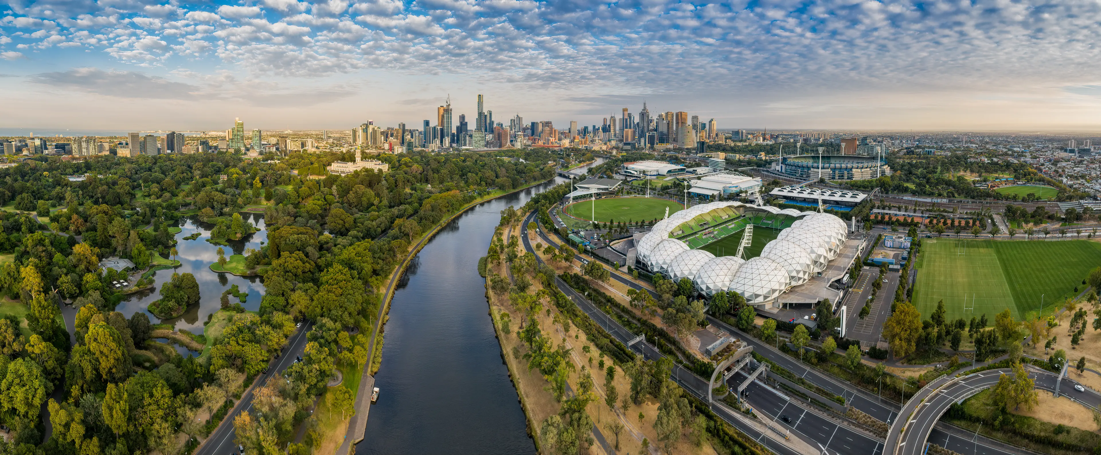 The MCG and AAMI stadium, with the CBD in the background
